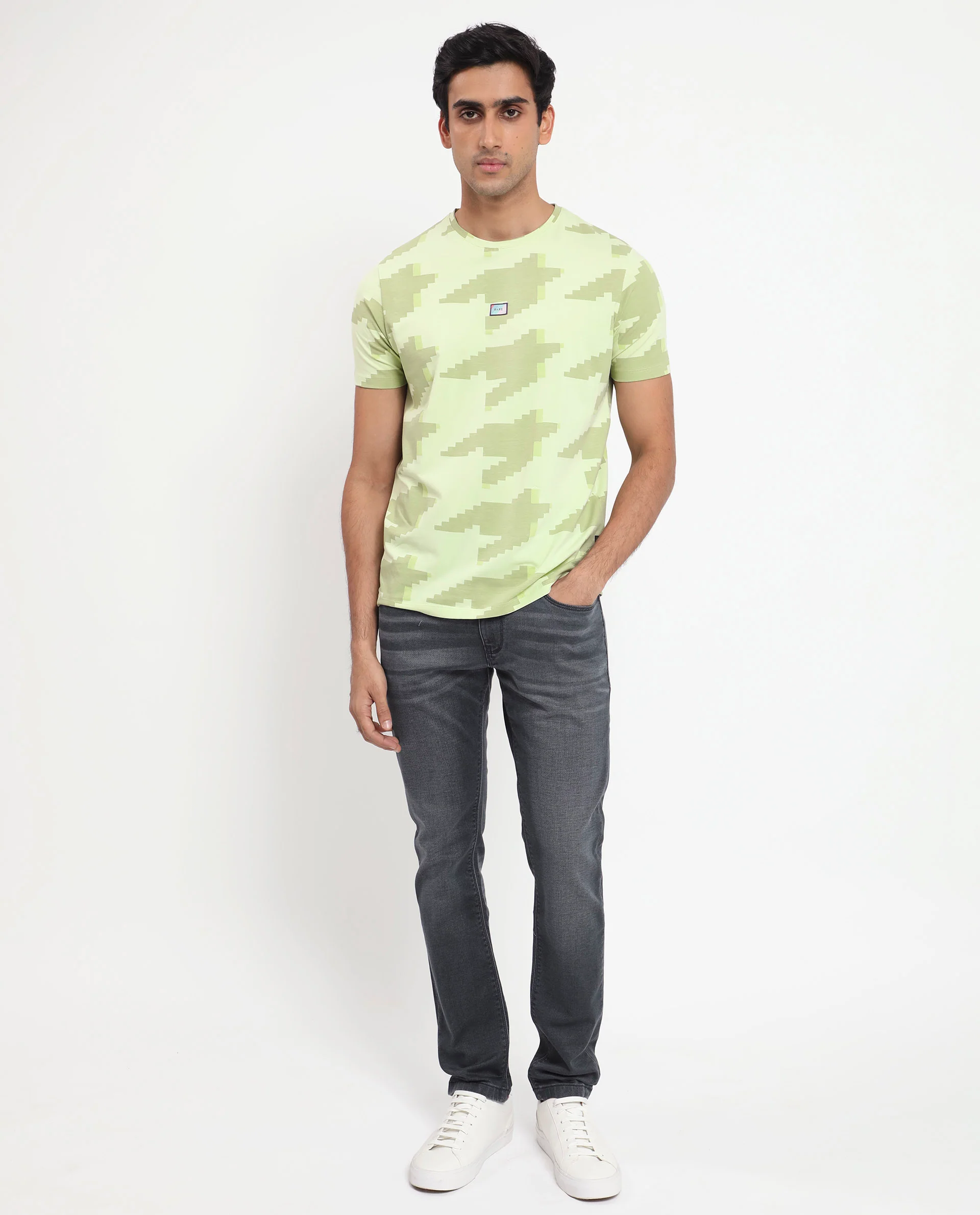 Rare Rabbit Men's Venus Light Green Cotton Graphic Print Slim Fit Half Sleeve Crew Neck T-Shirt - Image 3