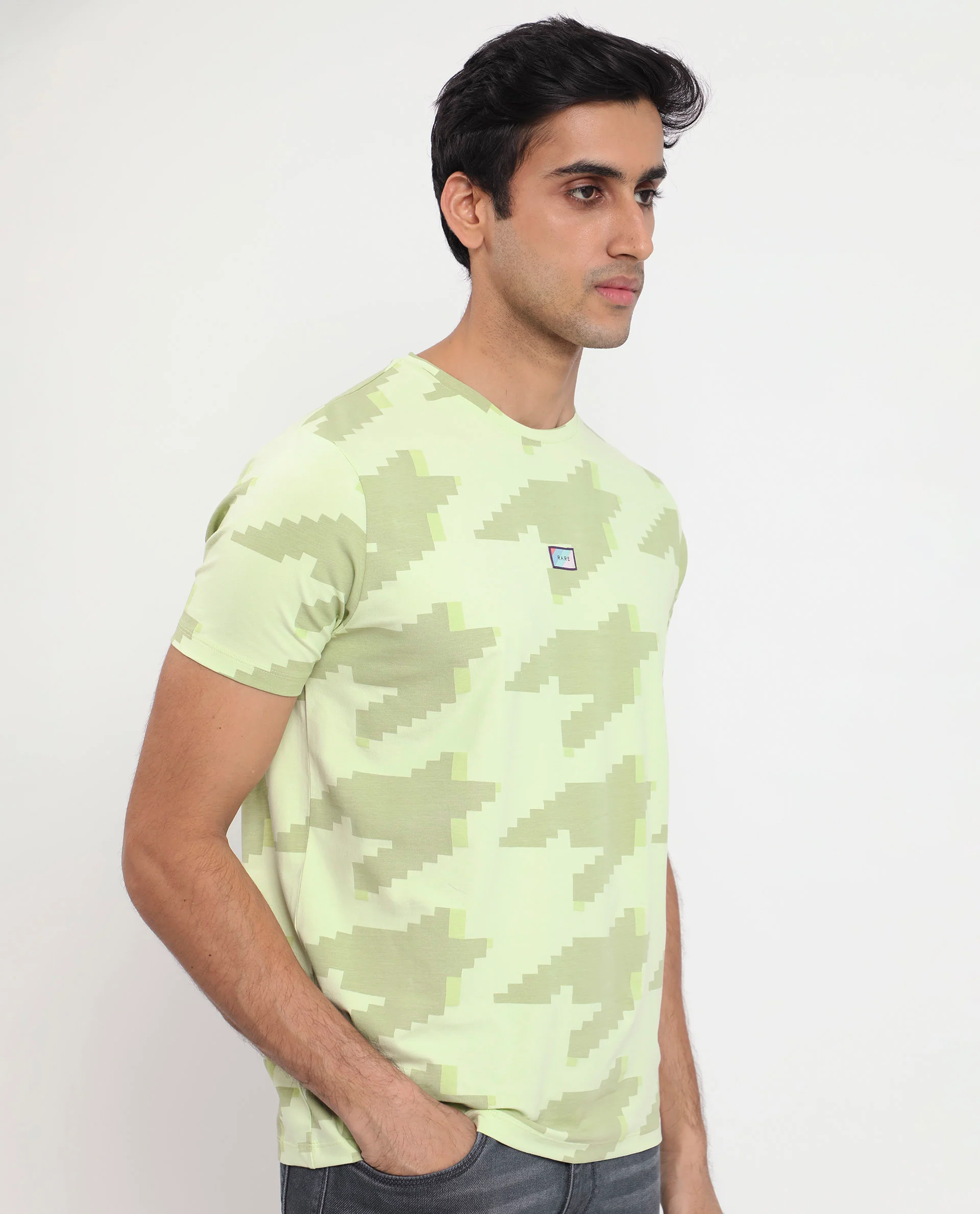 Rare Rabbit Men's Venus Light Green Cotton Graphic Print Slim Fit Half Sleeve Crew Neck T-Shirt - Image 4