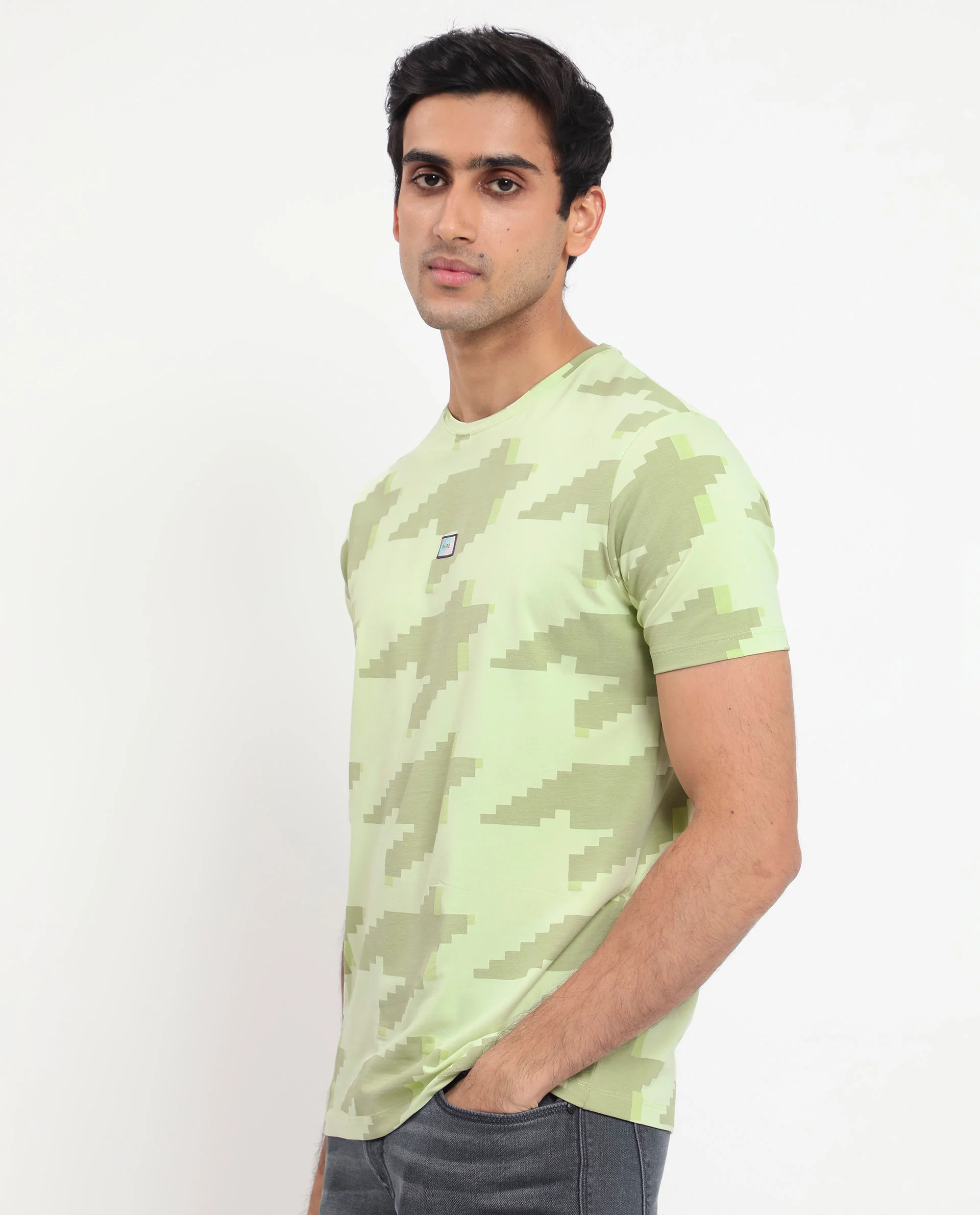 Rare Rabbit Men's Venus Light Green Cotton Graphic Print Slim Fit Half Sleeve Crew Neck T-Shirt - Image 5