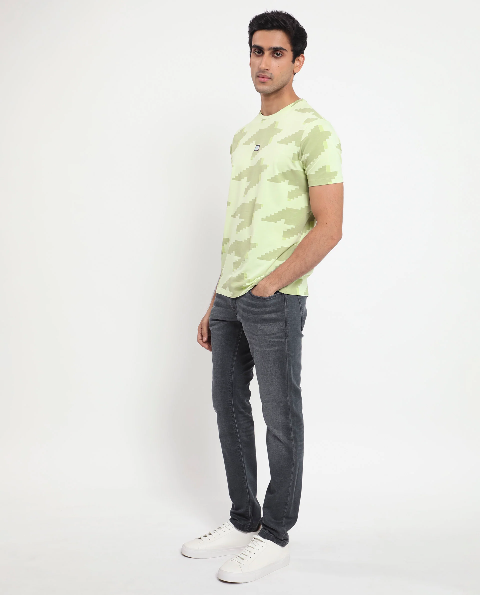 Rare Rabbit Men's Venus Light Green Cotton Graphic Print Slim Fit Half Sleeve Crew Neck T-Shirt - Image 6
