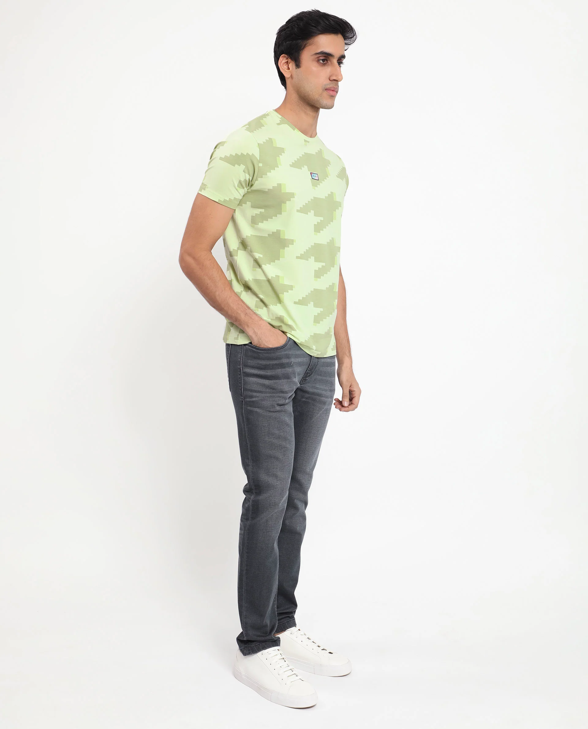 Rare Rabbit Men's Venus Light Green Cotton Graphic Print Slim Fit Half Sleeve Crew Neck T-Shirt - Image 7