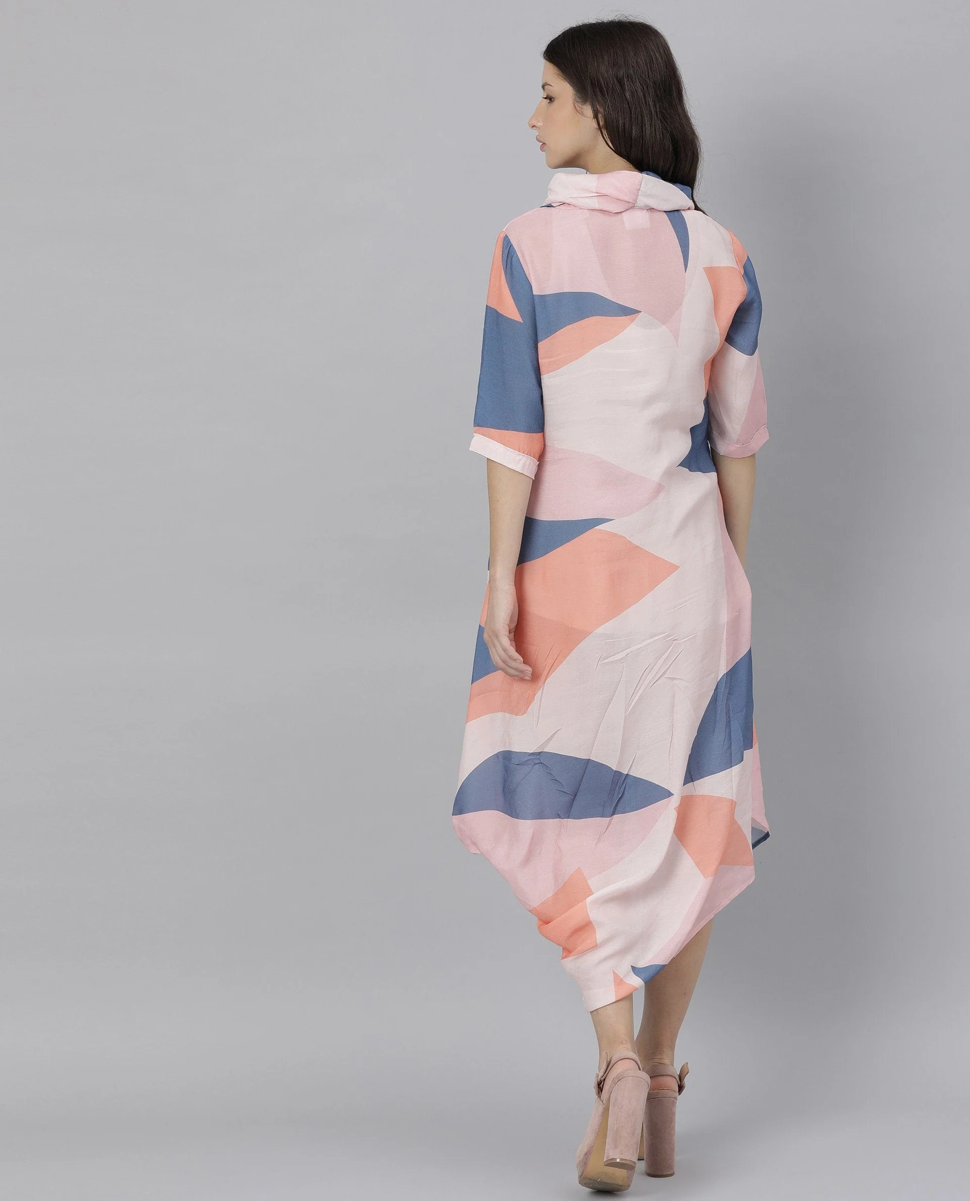 Rareism Women Venus Peach Dress Short Sleeves Printed - Image 6
