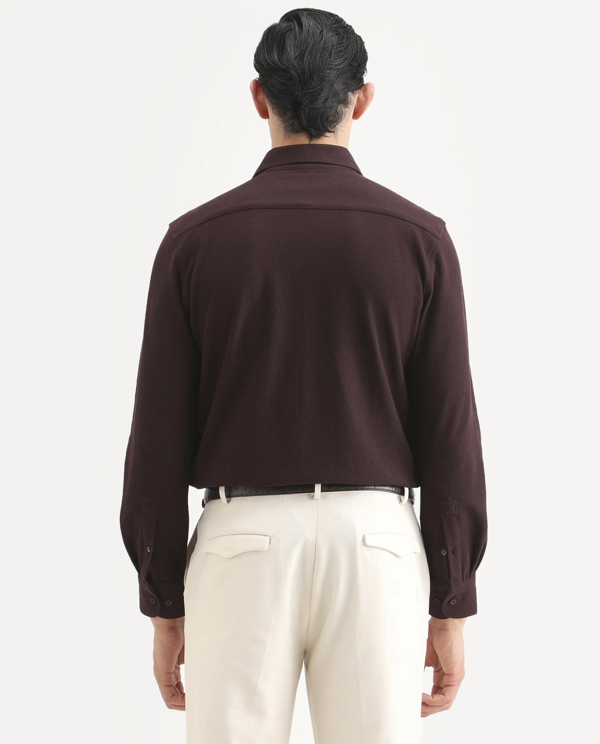 Rare Rabbit Men's Venziya-25 Dark Maroon Cotton Fabric Spread Collar Regular Fit Textured Shirt - Image 7