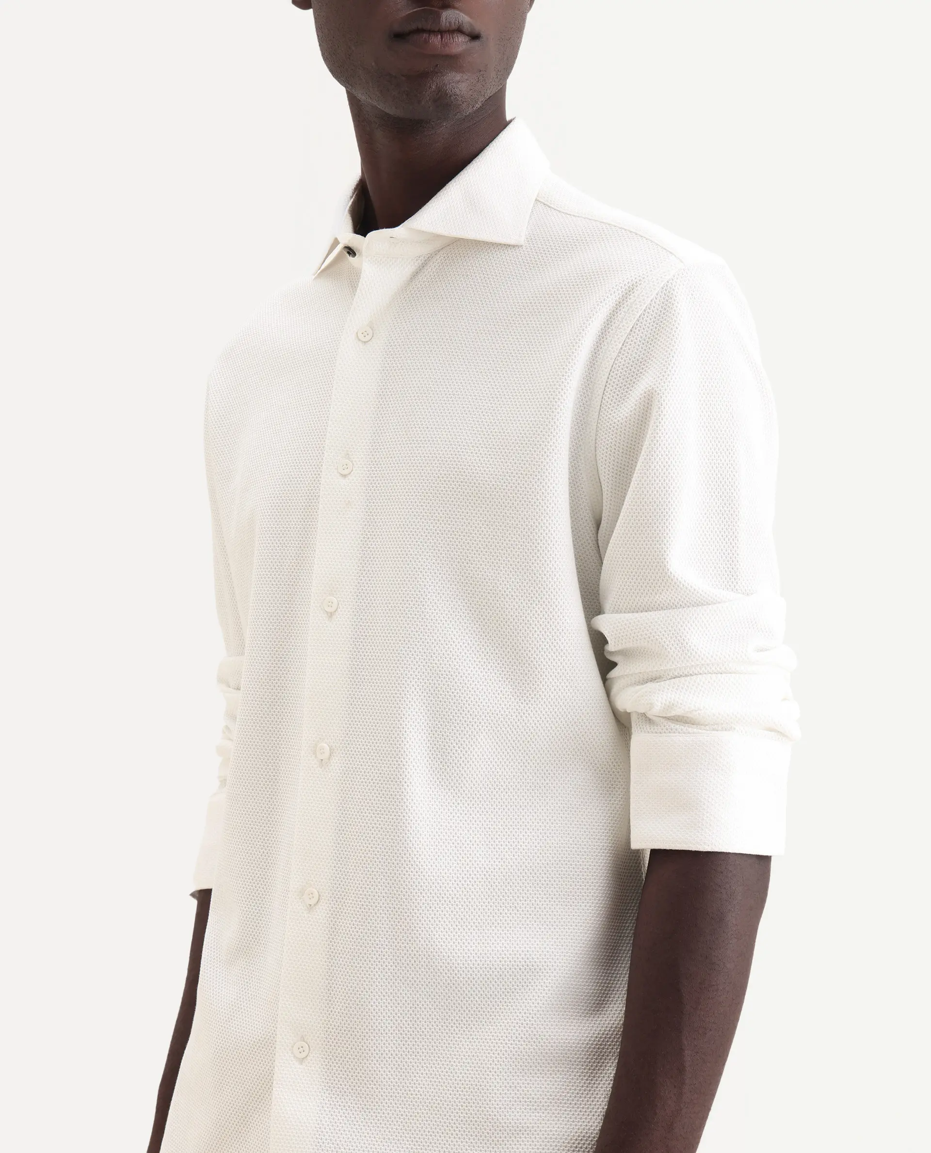Rare Rabbit Men's Venziya-25 White Cotton Fabric Spread Collar Regular Fit Textured Shirt - Image 3