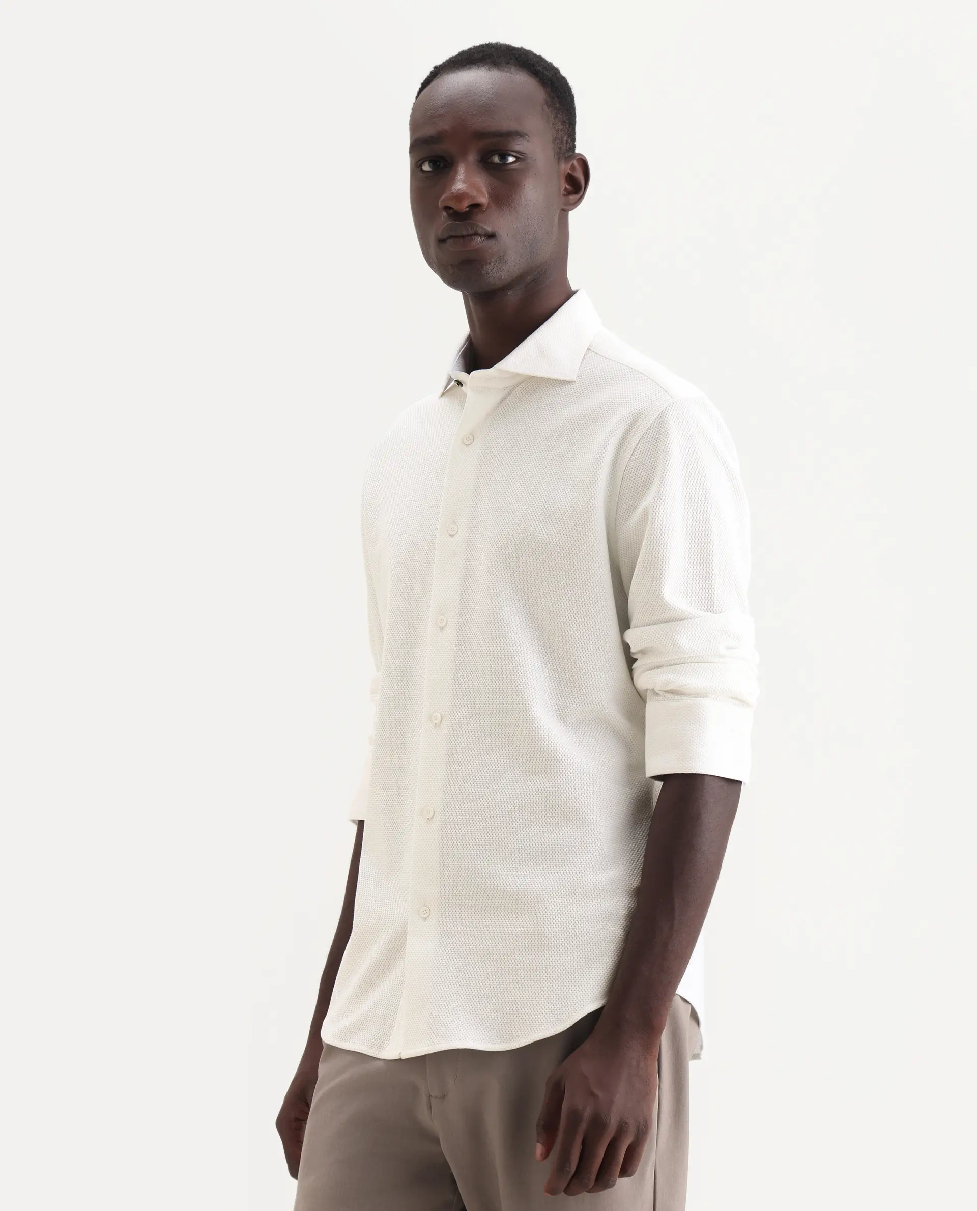 Rare Rabbit Men's Venziya-25 White Cotton Fabric Spread Collar Regular Fit Textured Shirt - Image 5
