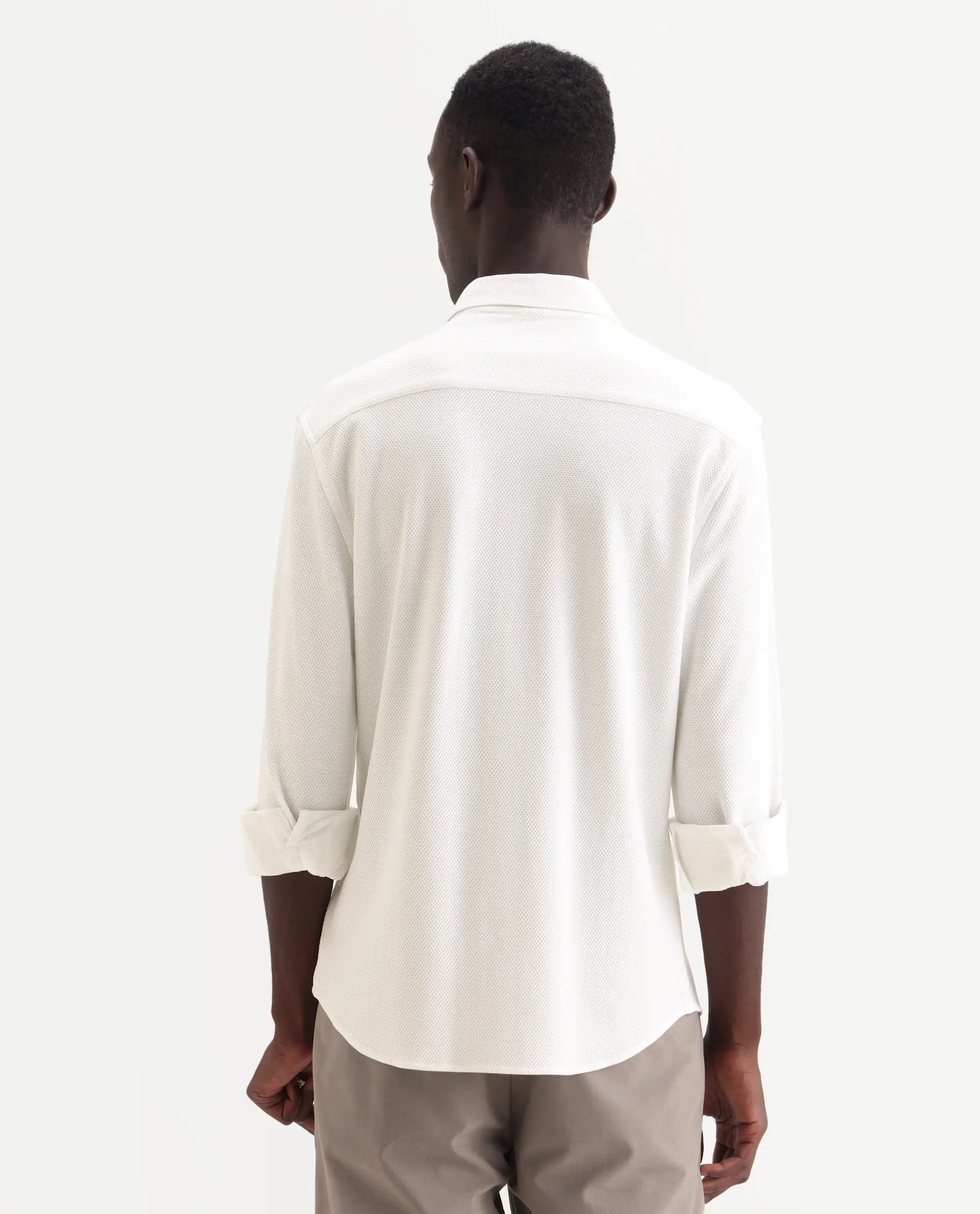 Rare Rabbit Men's Venziya-25 White Cotton Fabric Spread Collar Regular Fit Textured Shirt - Image 8