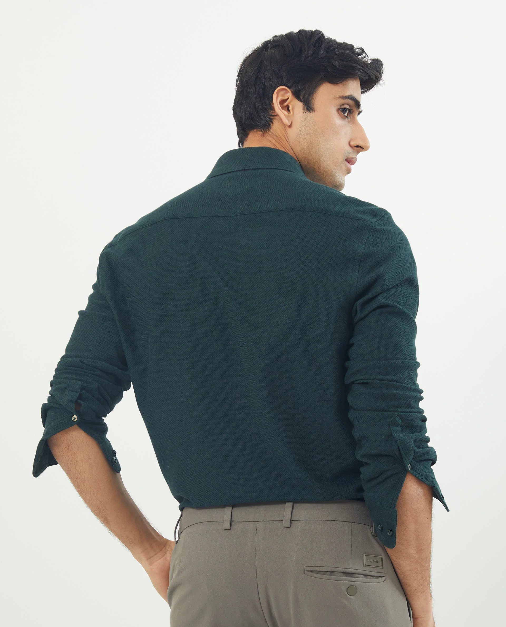Rare Rabbit Men's Venziya Dark Green Cotton Plain Regular Fit Full Sleeve Collared Shirt - Image 10