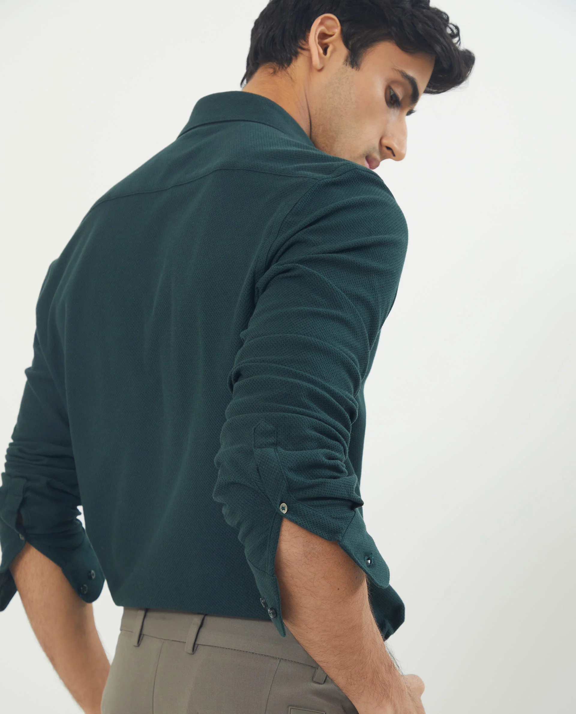 Rare Rabbit Men's Venziya Dark Green Cotton Plain Regular Fit Full Sleeve Collared Shirt - Image 11