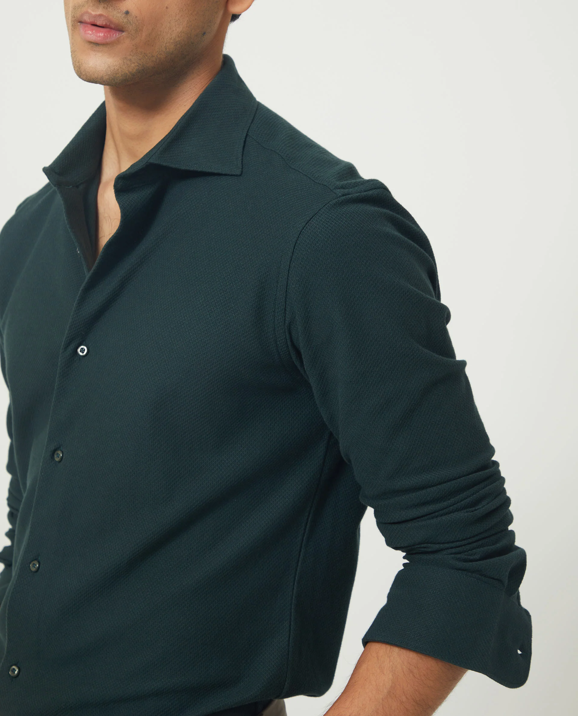 Rare Rabbit Men's Venziya Dark Green Cotton Plain Regular Fit Full Sleeve Collared Shirt - Image 4