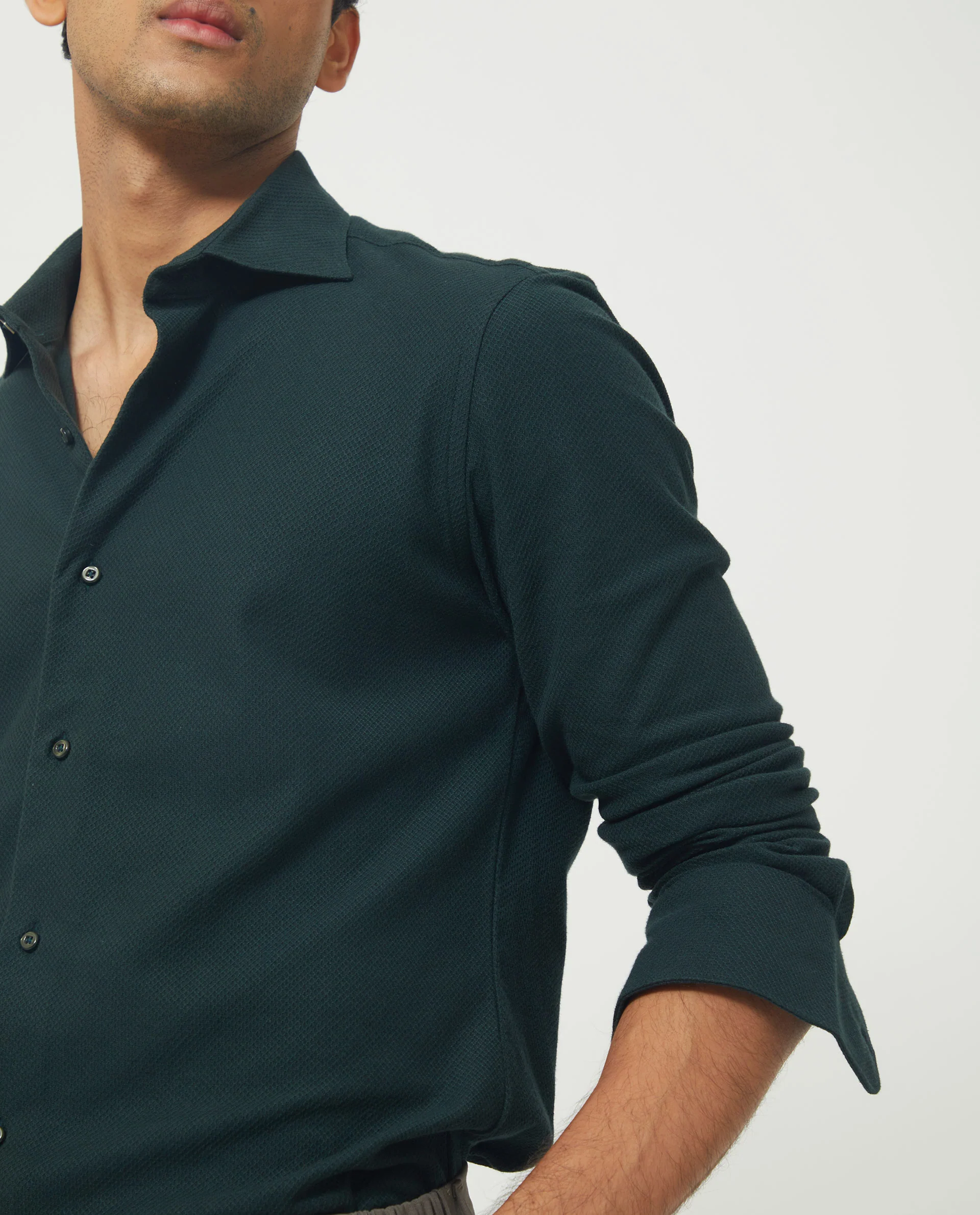 Rare Rabbit Men's Venziya Dark Green Cotton Plain Regular Fit Full Sleeve Collared Shirt - Image 5