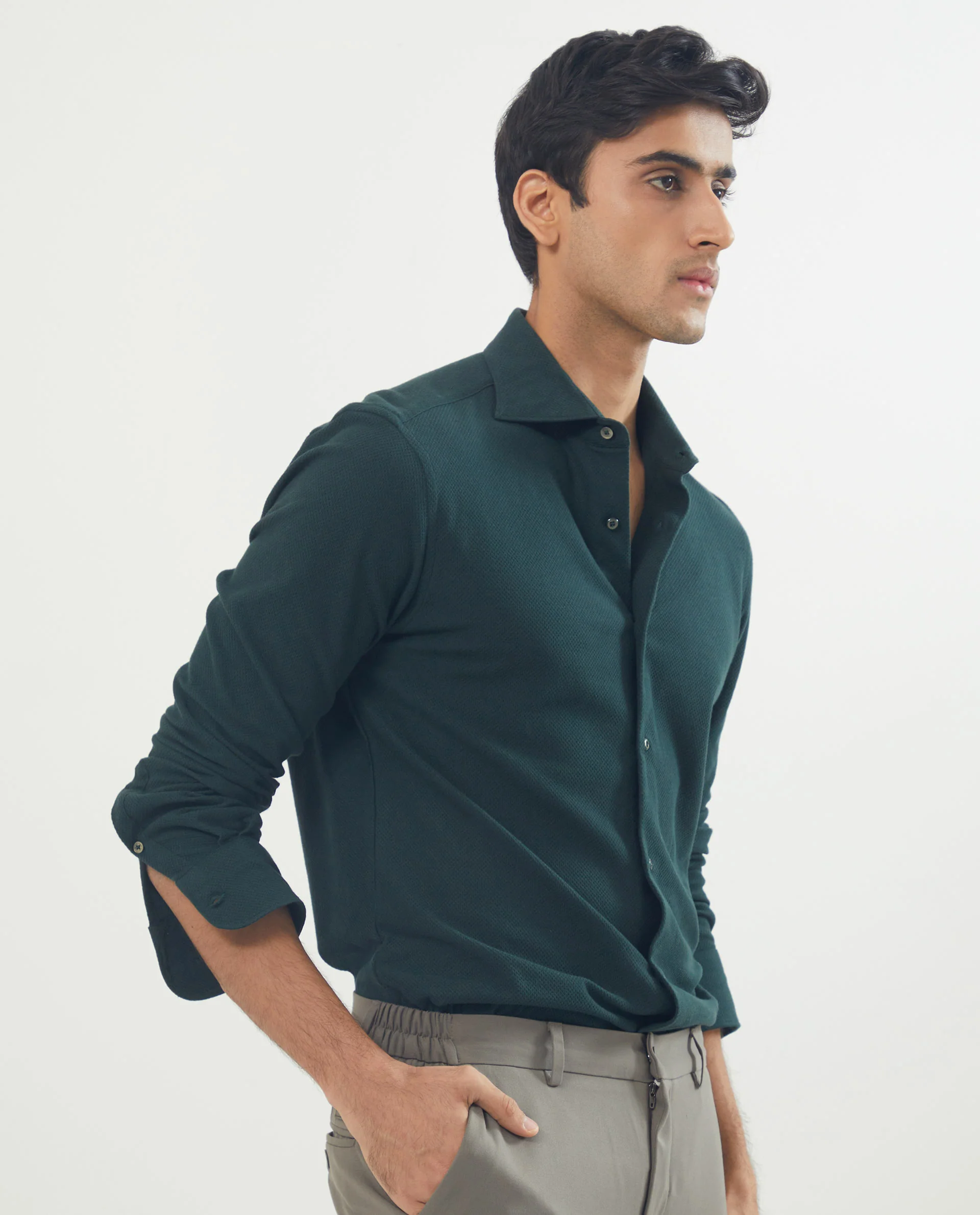 Rare Rabbit Men's Venziya Dark Green Cotton Plain Regular Fit Full Sleeve Collared Shirt - Image 9