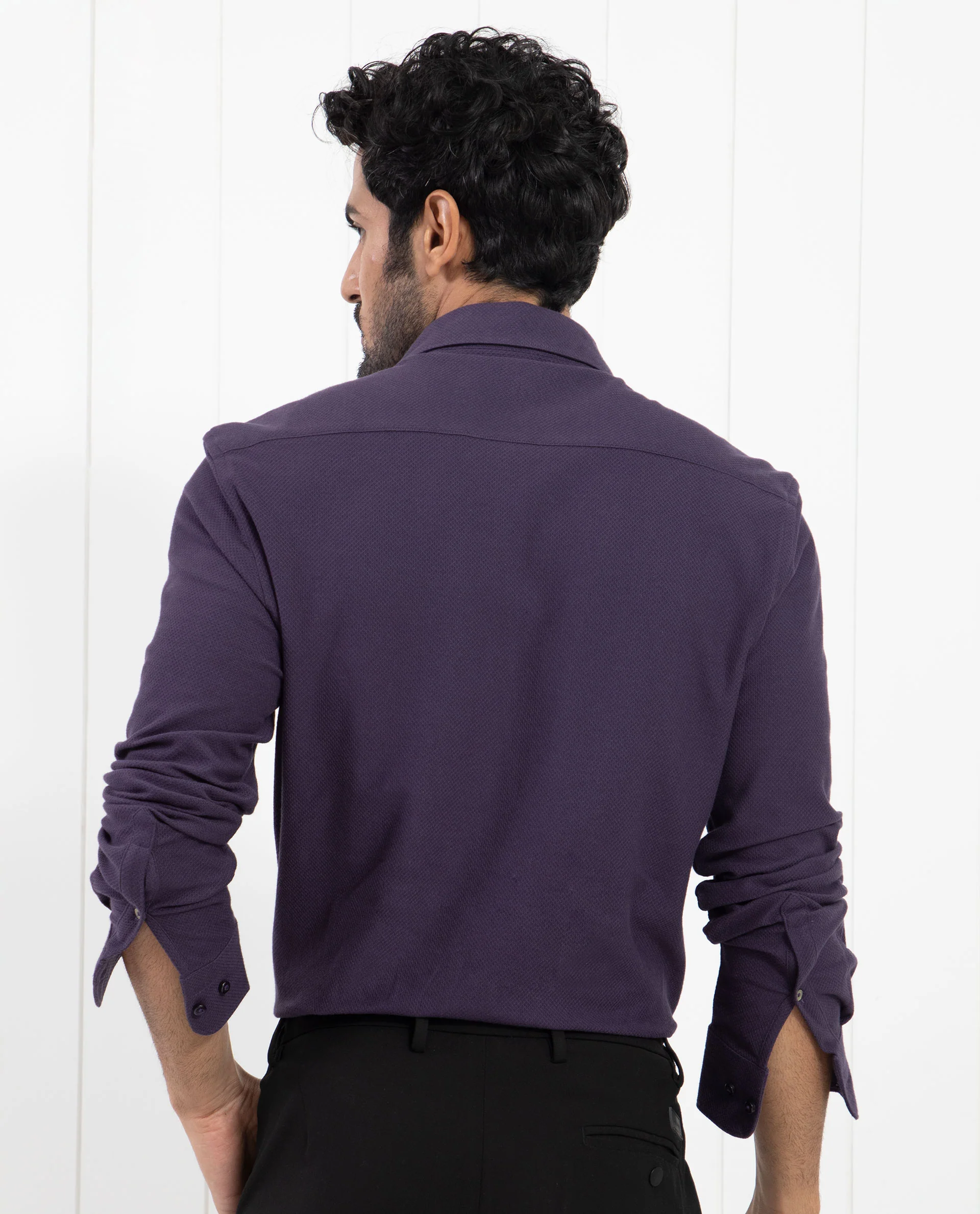 Rare Rabbit Men's Venziya Dark Purple Cotton Plain Regular Fit Full Sleeve Collared Shirt - Image 10