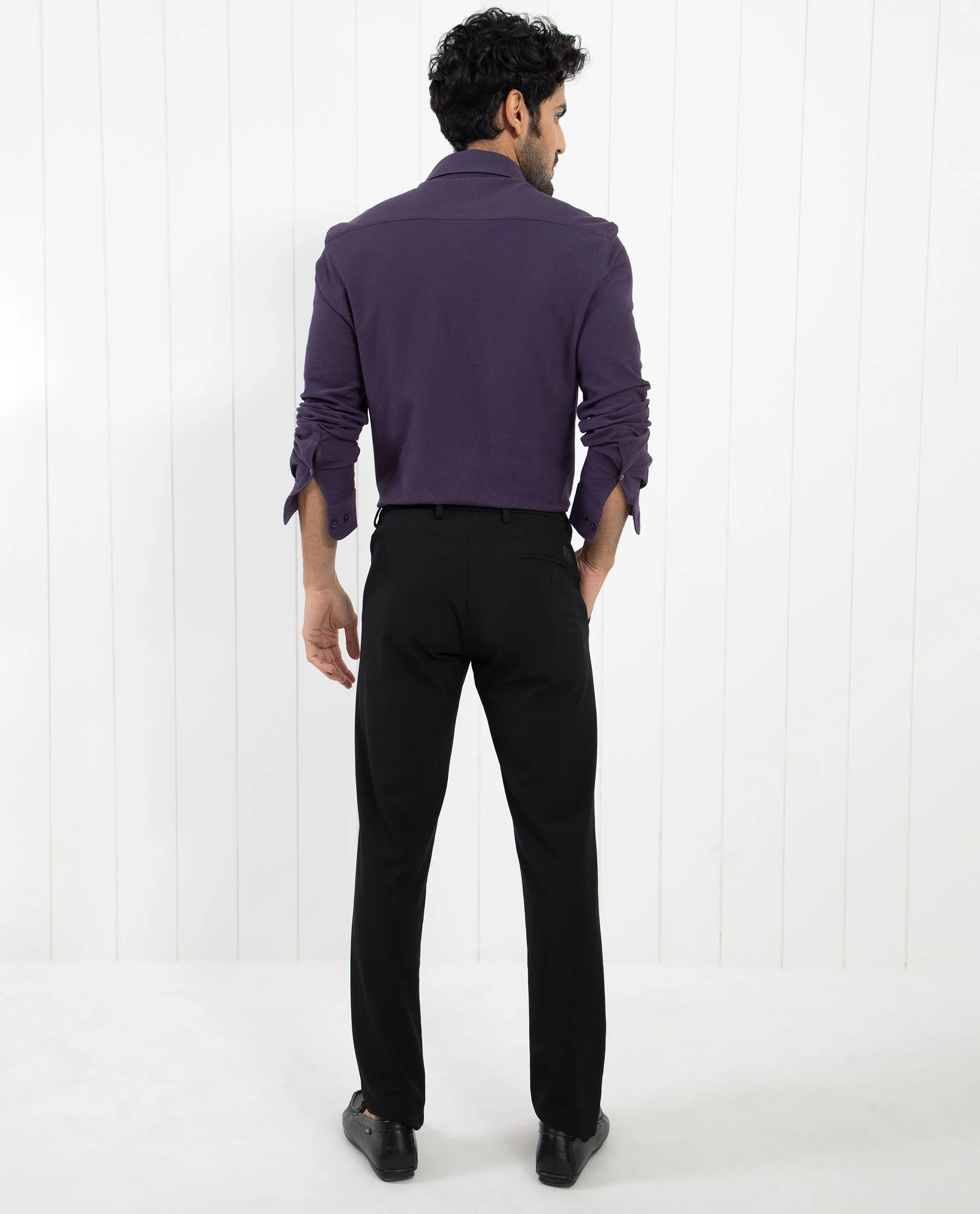 Rare Rabbit Men's Venziya Dark Purple Cotton Plain Regular Fit Full Sleeve Collared Shirt - Image 11