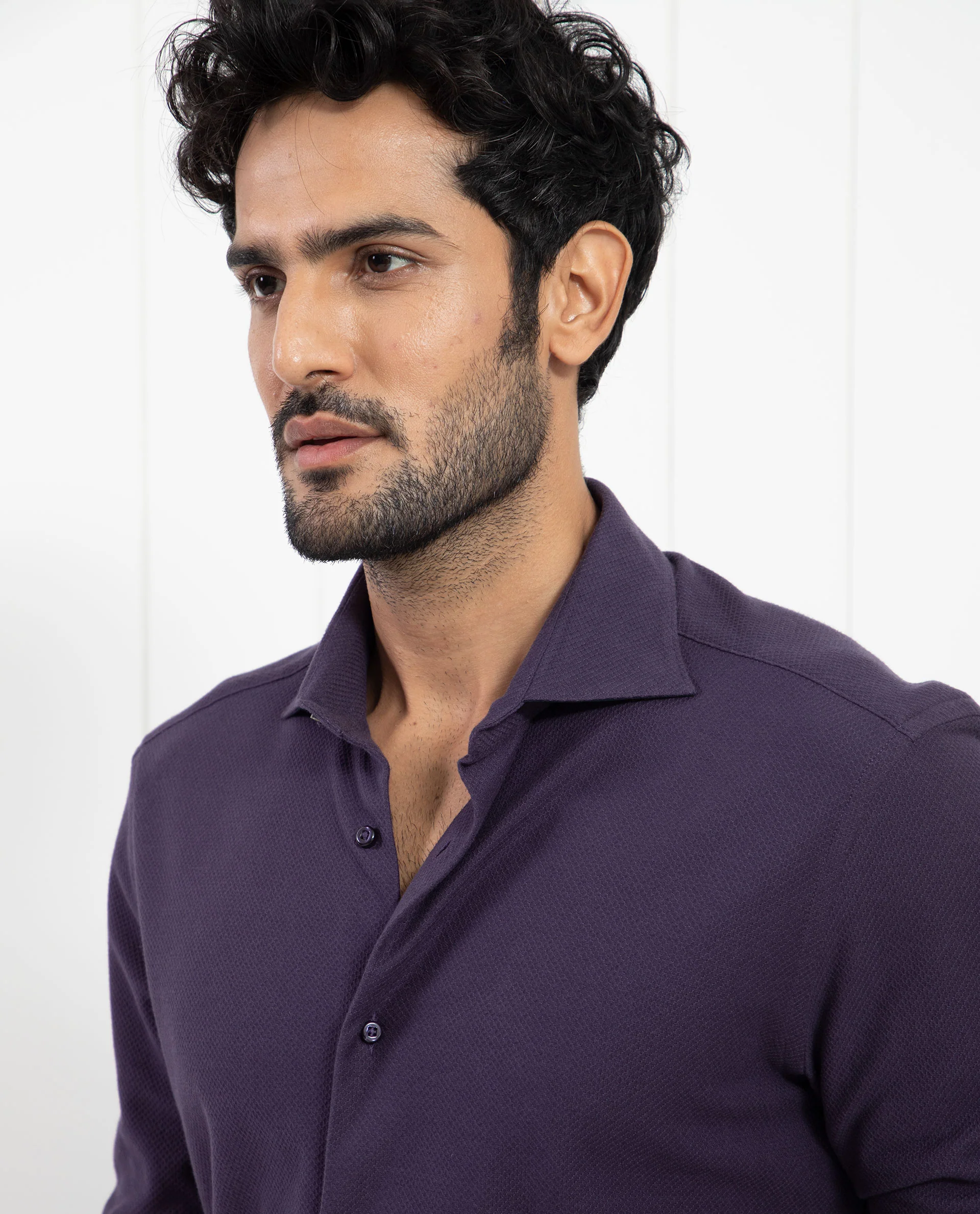 Rare Rabbit Men's Venziya Dark Purple Cotton Plain Regular Fit Full Sleeve Collared Shirt - Image 4