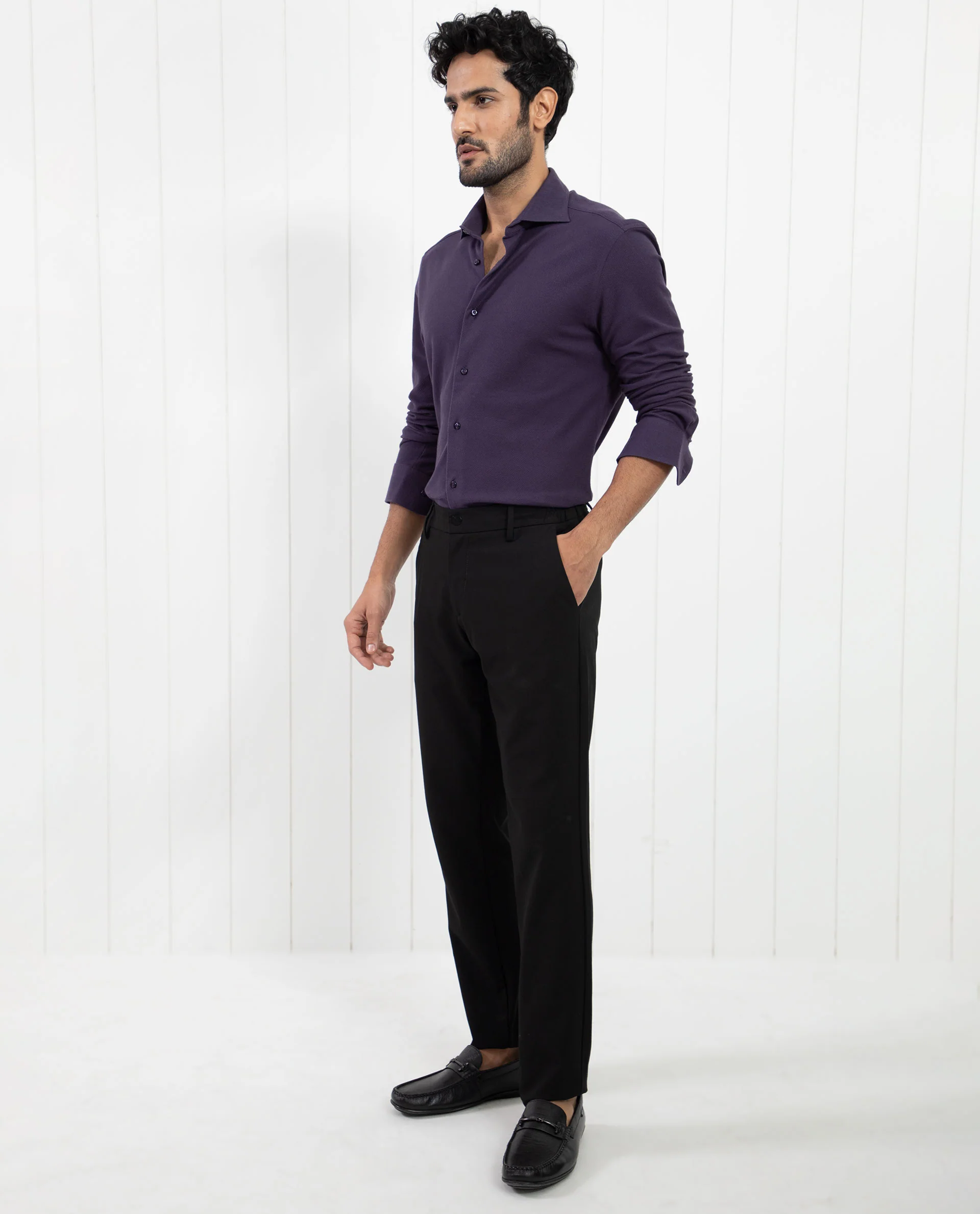 Rare Rabbit Men's Venziya Dark Purple Cotton Plain Regular Fit Full Sleeve Collared Shirt - Image 8