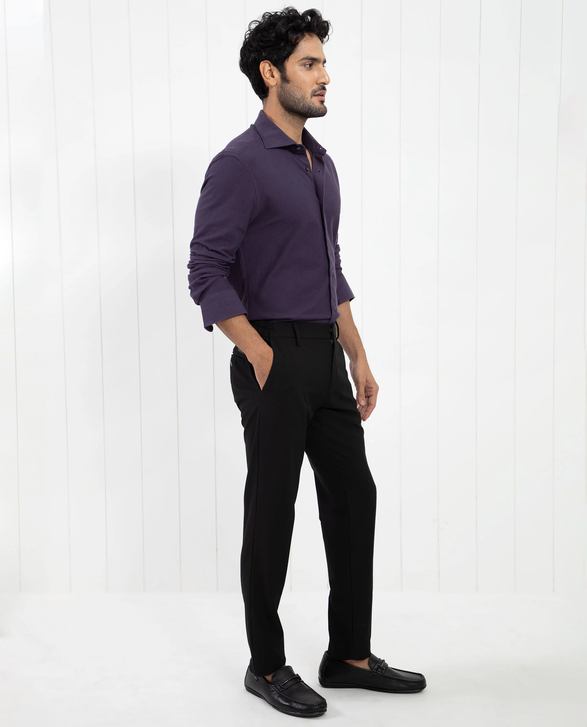 Rare Rabbit Men's Venziya Dark Purple Cotton Plain Regular Fit Full Sleeve Collared Shirt - Image 9