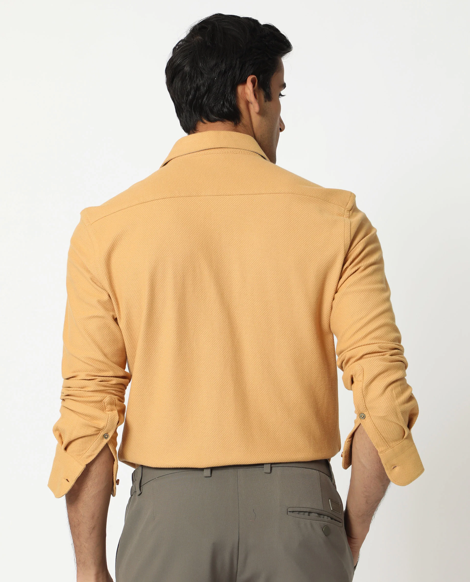 Rare Rabbit Men's Venziya Dark Yellow Cotton Plain Regular Fit Full Sleeve Collared Shirt - Image 10