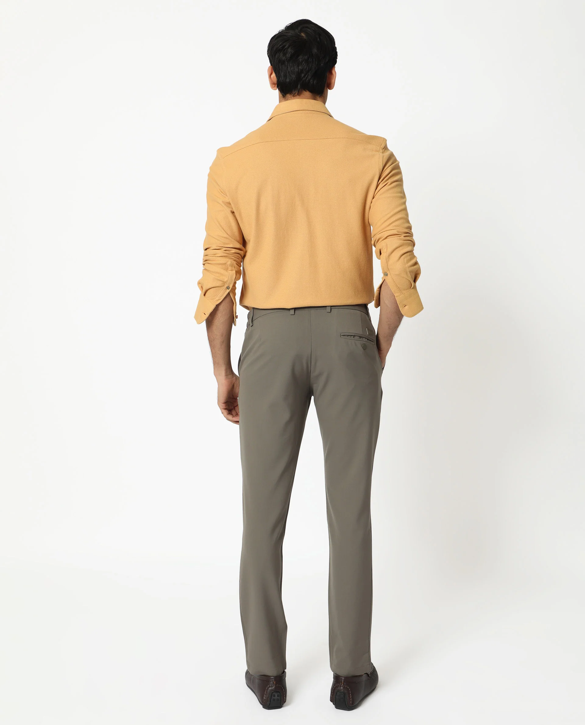 Rare Rabbit Men's Venziya Dark Yellow Cotton Plain Regular Fit Full Sleeve Collared Shirt - Image 11