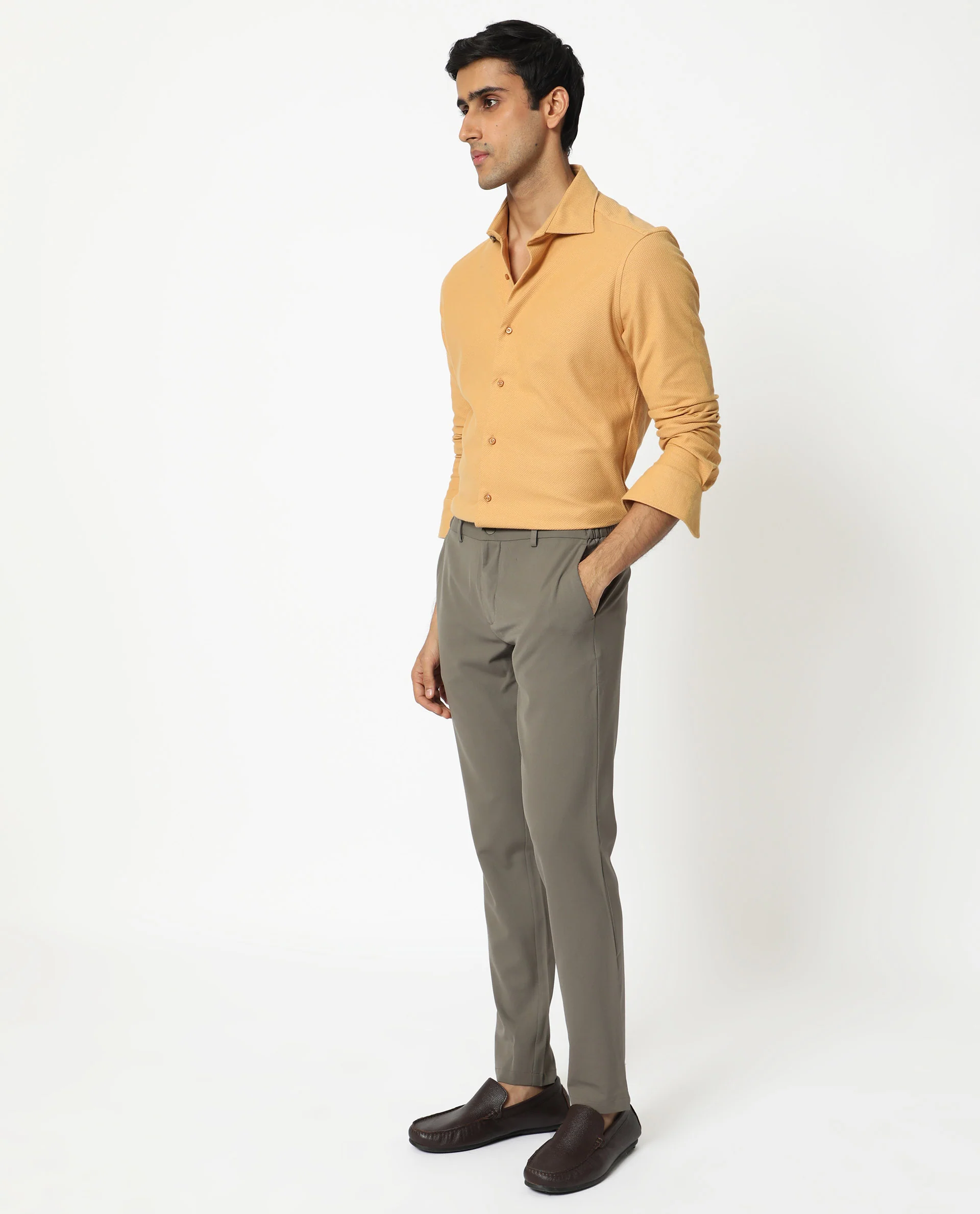 Rare Rabbit Men's Venziya Dark Yellow Cotton Plain Regular Fit Full Sleeve Collared Shirt - Image 4