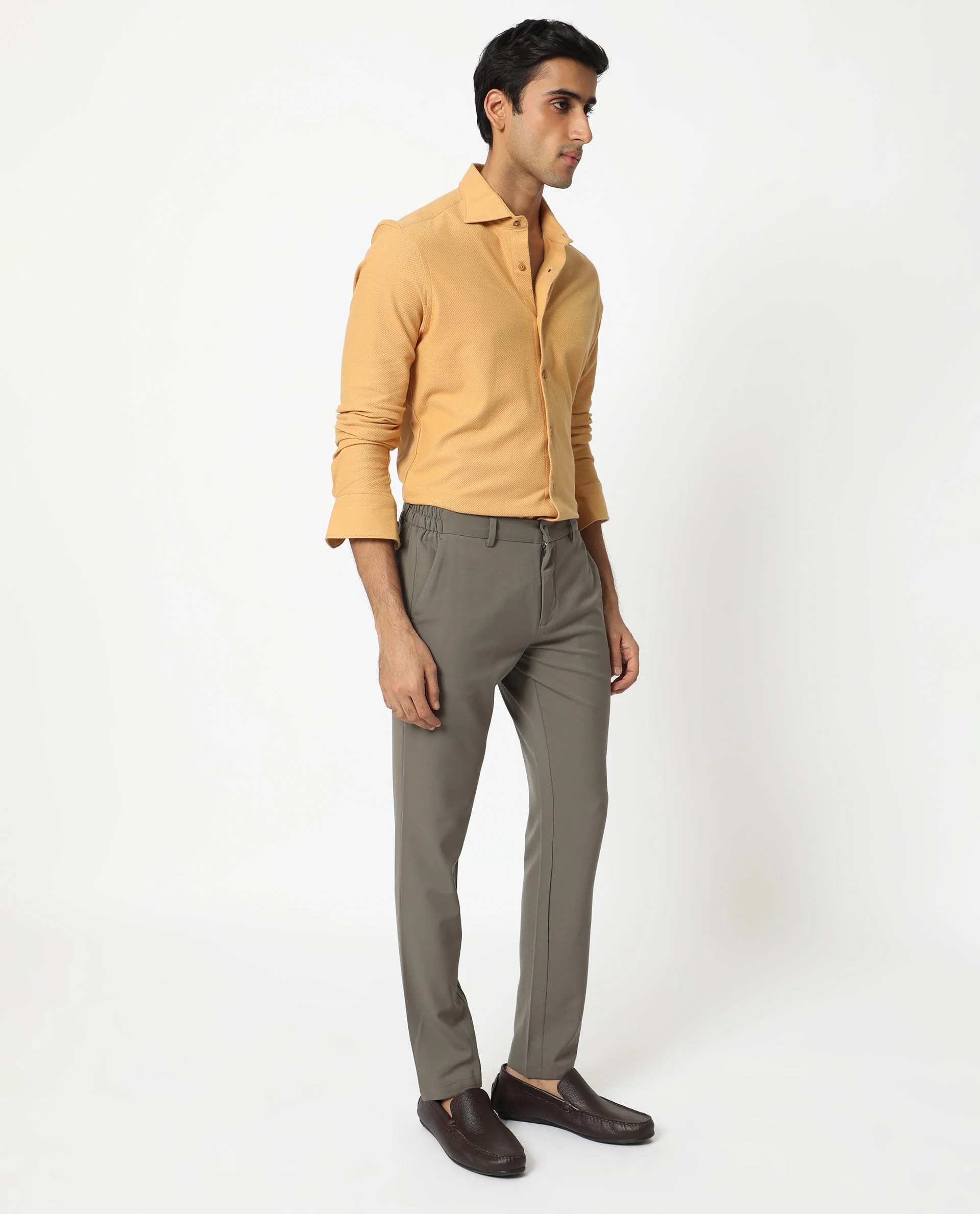 Rare Rabbit Men's Venziya Dark Yellow Cotton Plain Regular Fit Full Sleeve Collared Shirt - Image 6