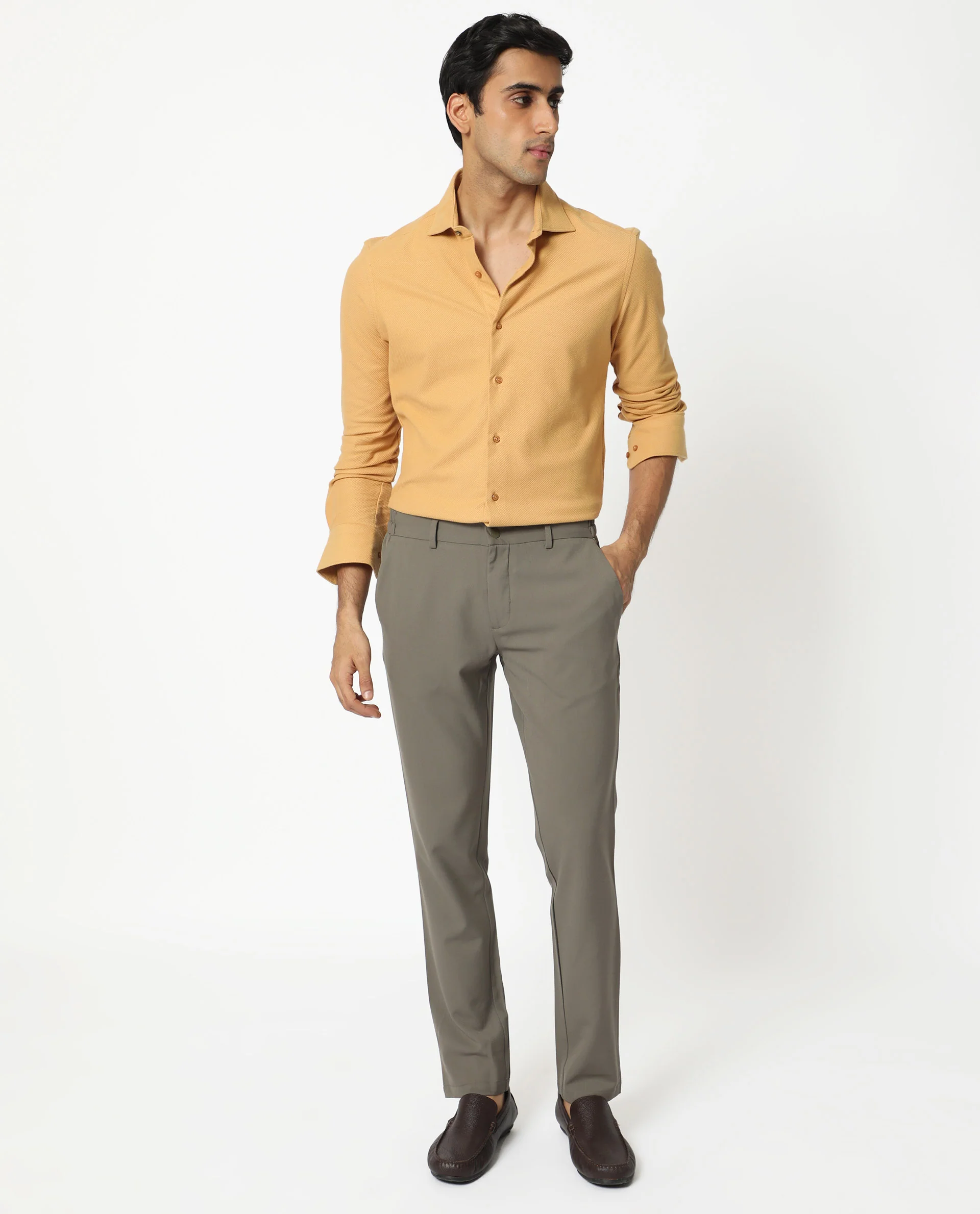 Rare Rabbit Men's Venziya Dark Yellow Cotton Plain Regular Fit Full Sleeve Collared Shirt - Image 8