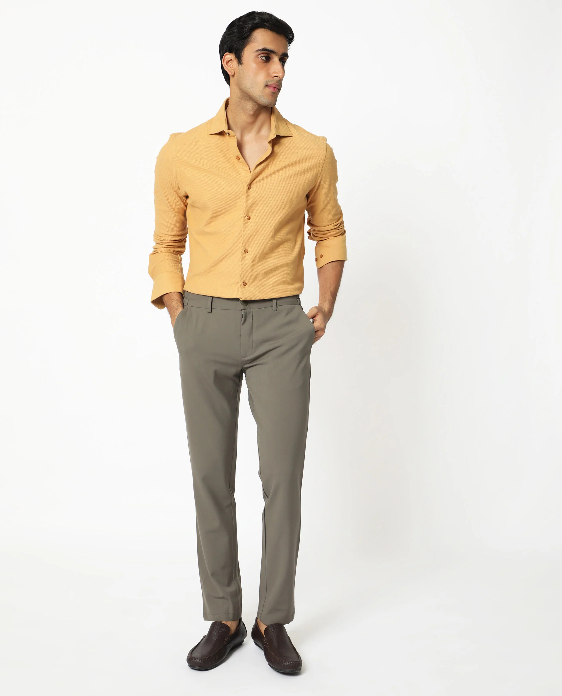 Rare Rabbit Men's Venziya Dark Yellow Cotton Plain Regular Fit Full Sleeve Collared Shirt - Image 9