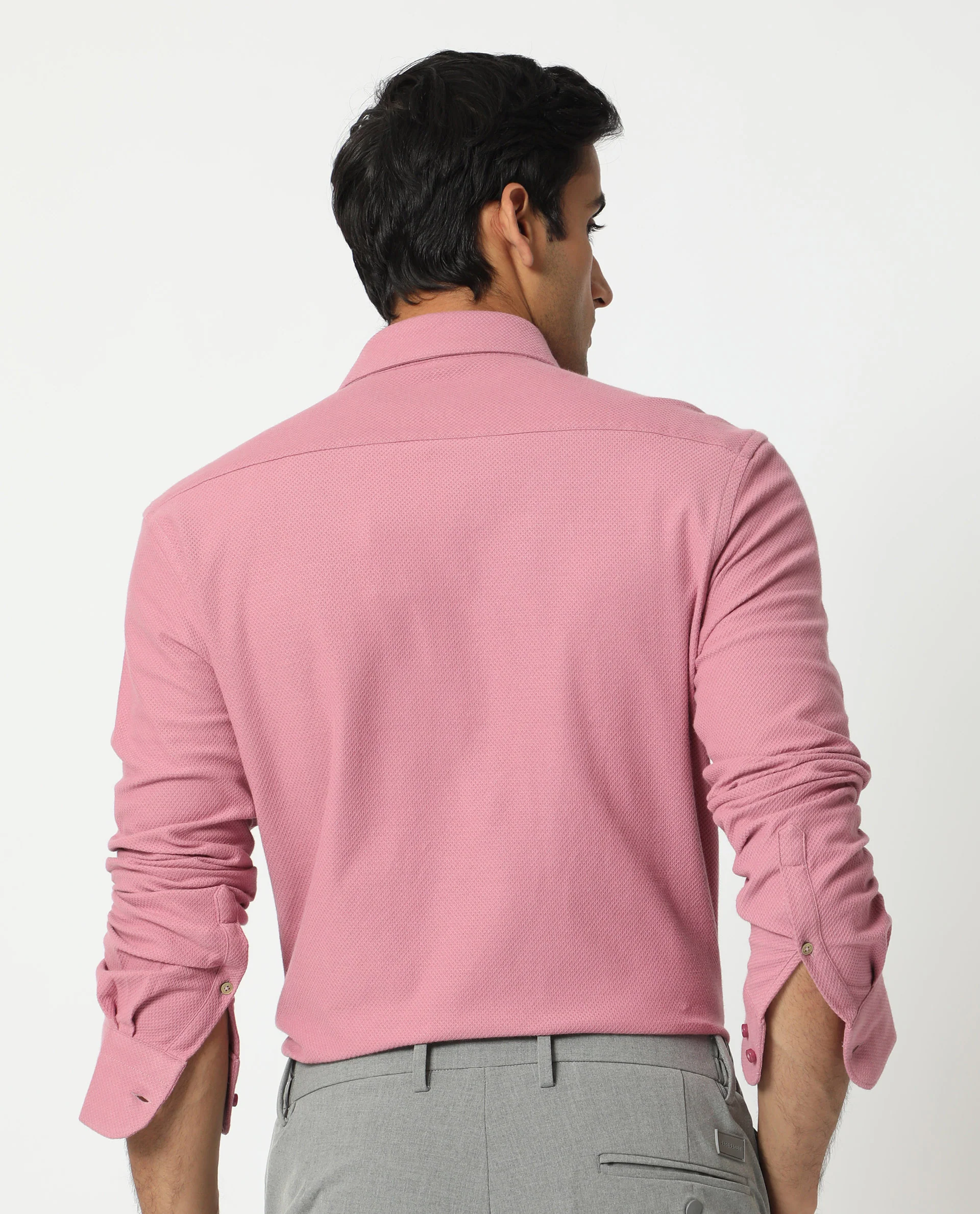 Rare Rabbit Men's Venziya Pink Cotton Plain Regular Fit Full Sleeve Collared Shirt - Image 11