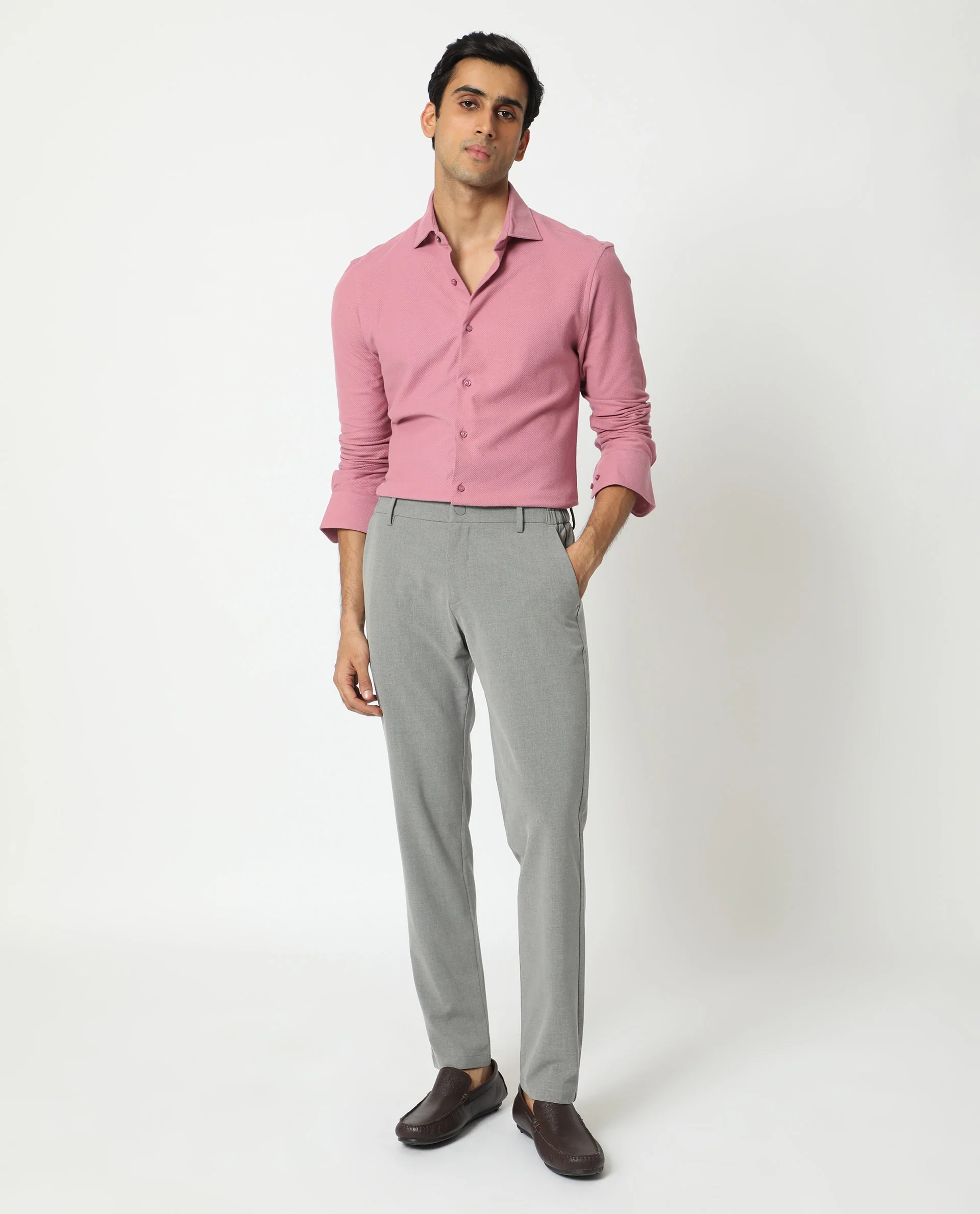 Rare Rabbit Men's Venziya Pink Cotton Plain Regular Fit Full Sleeve Collared Shirt - Image 3
