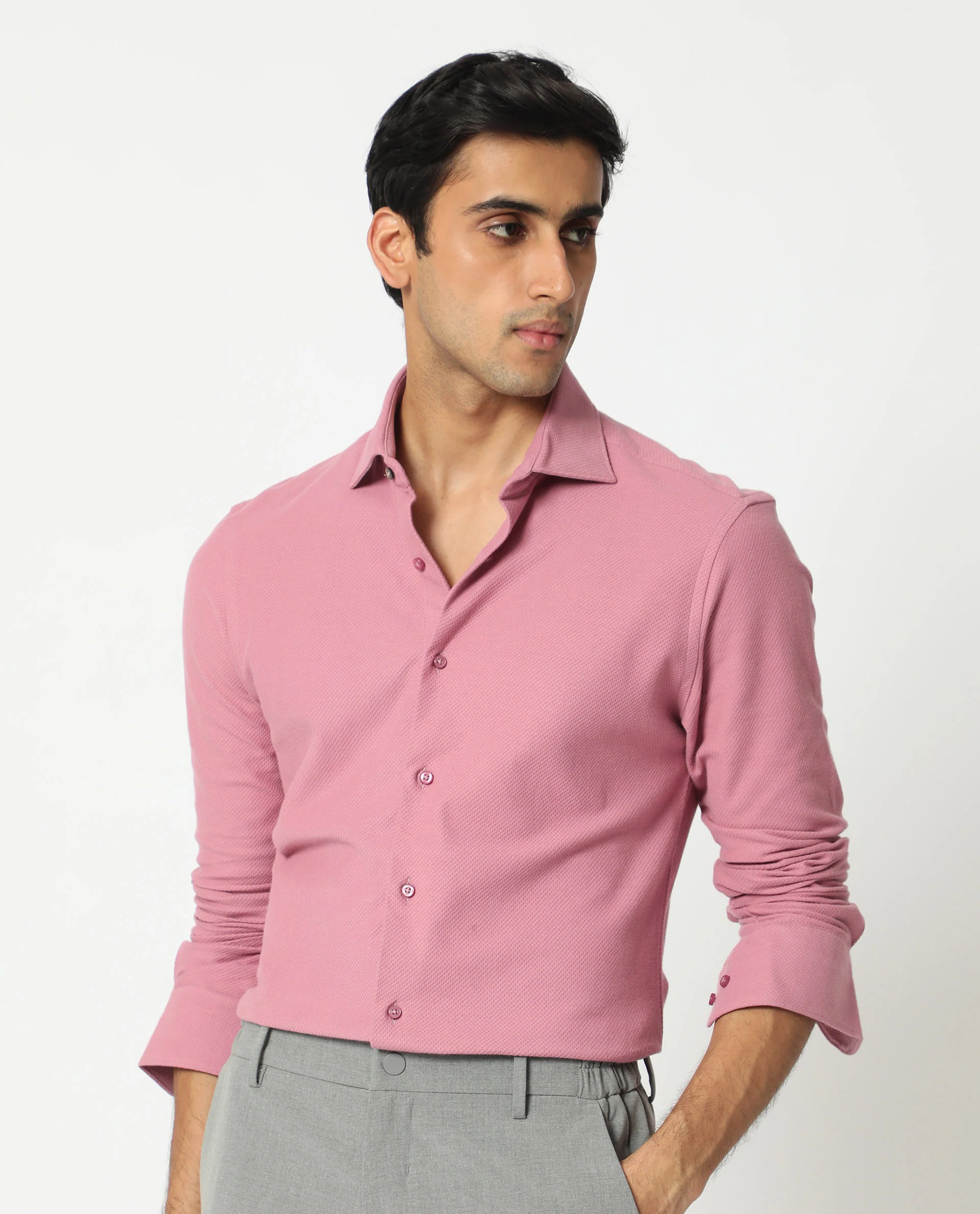 Rare Rabbit Men's Venziya Pink Cotton Plain Regular Fit Full Sleeve Collared Shirt - Image 4