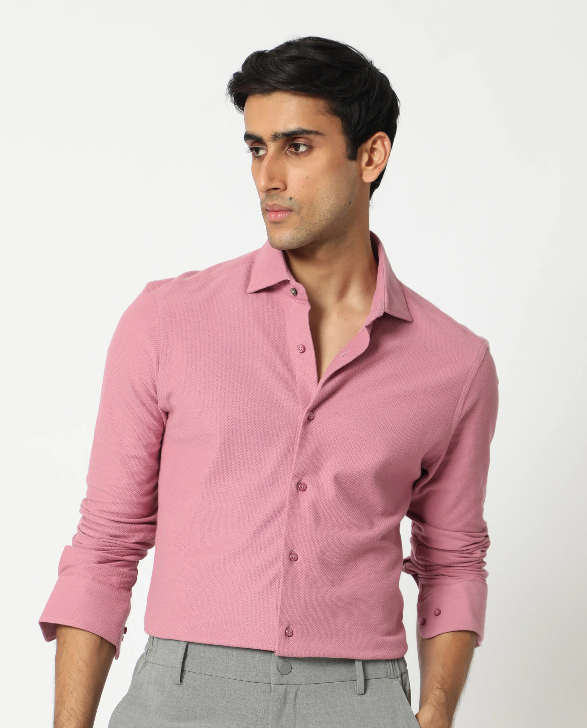 Rare Rabbit Men's Venziya Pink Cotton Plain Regular Fit Full Sleeve Collared Shirt - Image 5