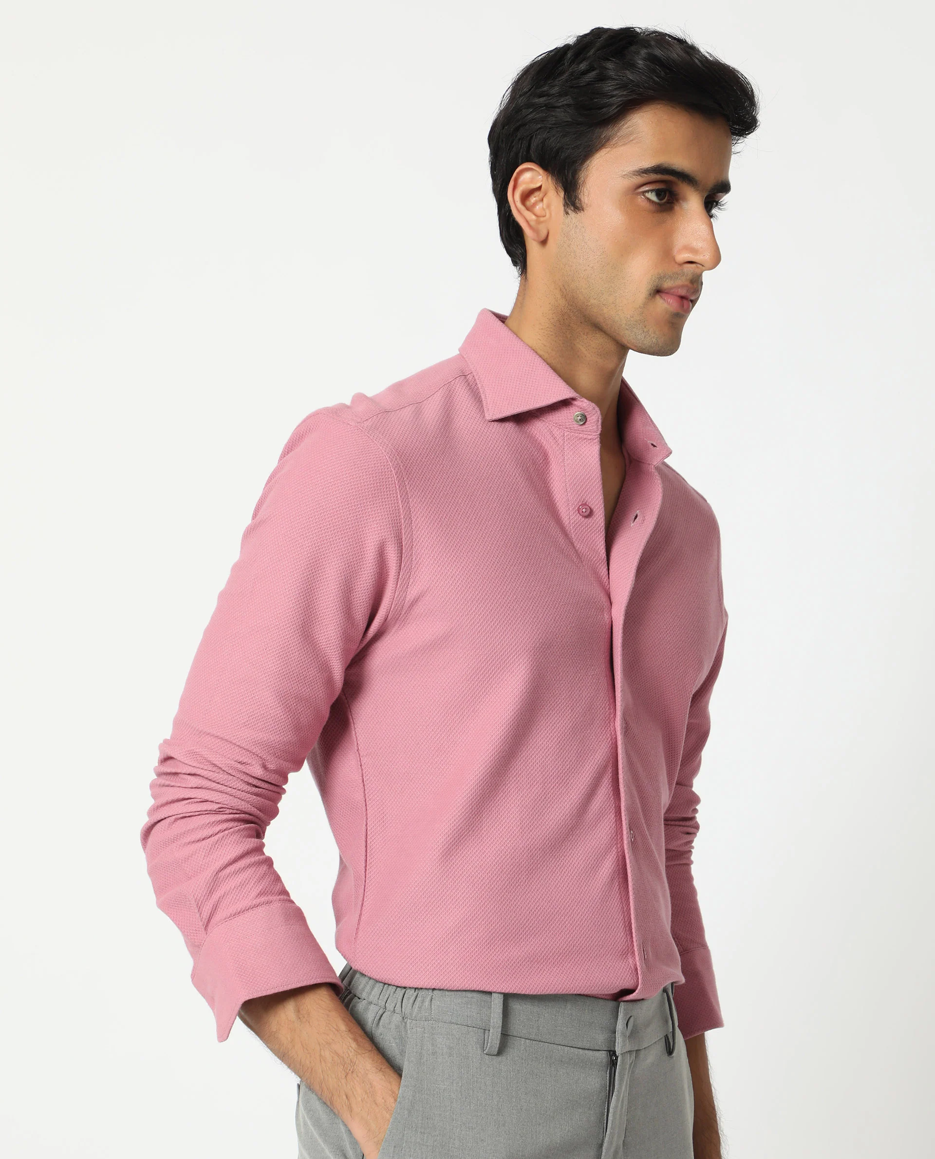 Rare Rabbit Men's Venziya Pink Cotton Plain Regular Fit Full Sleeve Collared Shirt - Image 6