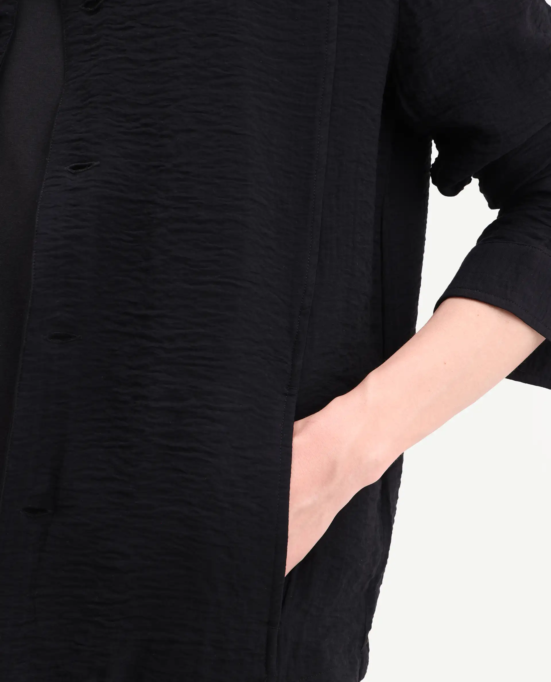 Rare Rabbit Men's Veon-J Black Viscose Blend Fabric Full Sleeve Spread Collar Regular Fit Plain Shacket - Image 7
