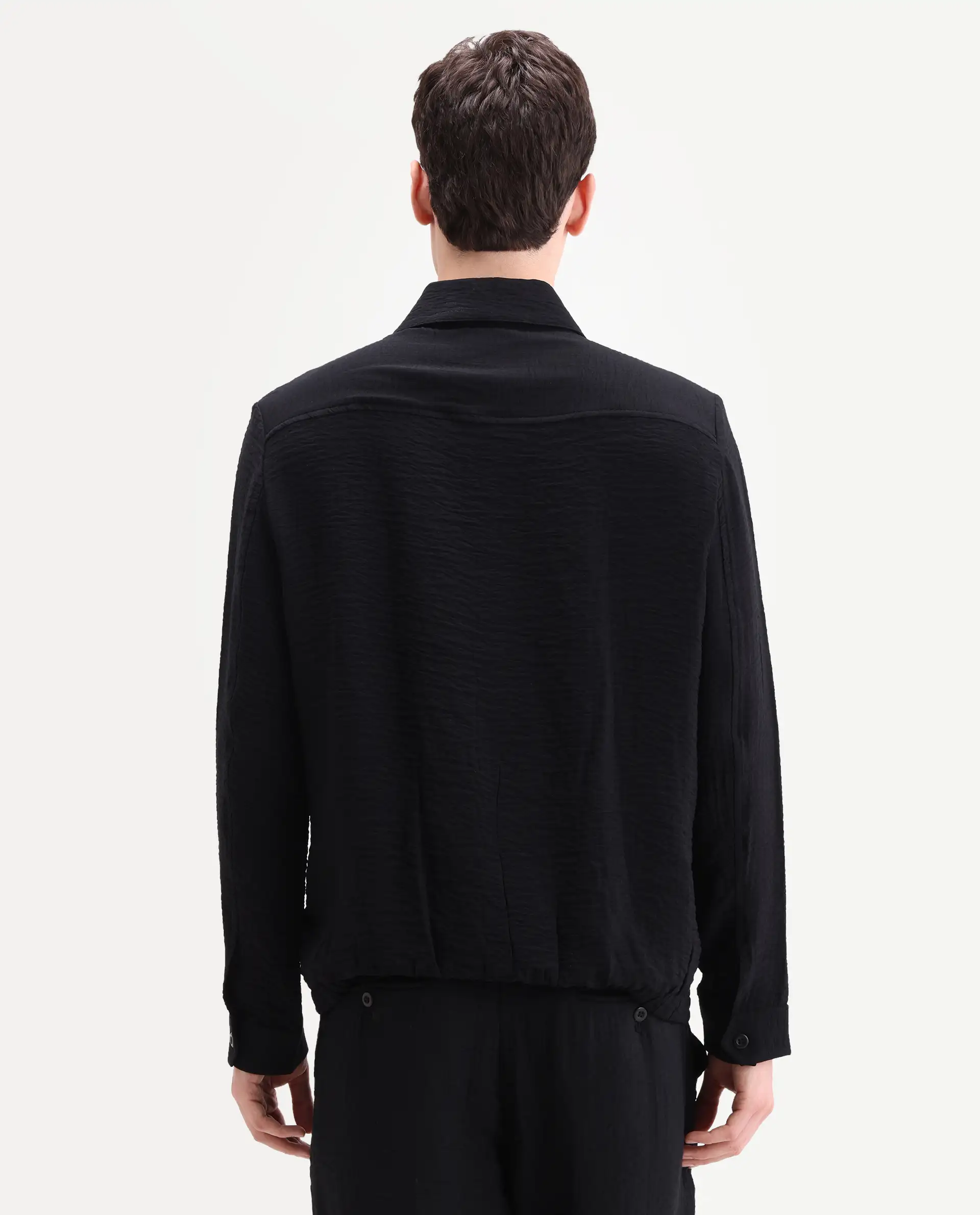 Rare Rabbit Men's Veon-J Black Viscose Blend Fabric Full Sleeve Spread Collar Regular Fit Plain Shacket - Image 8