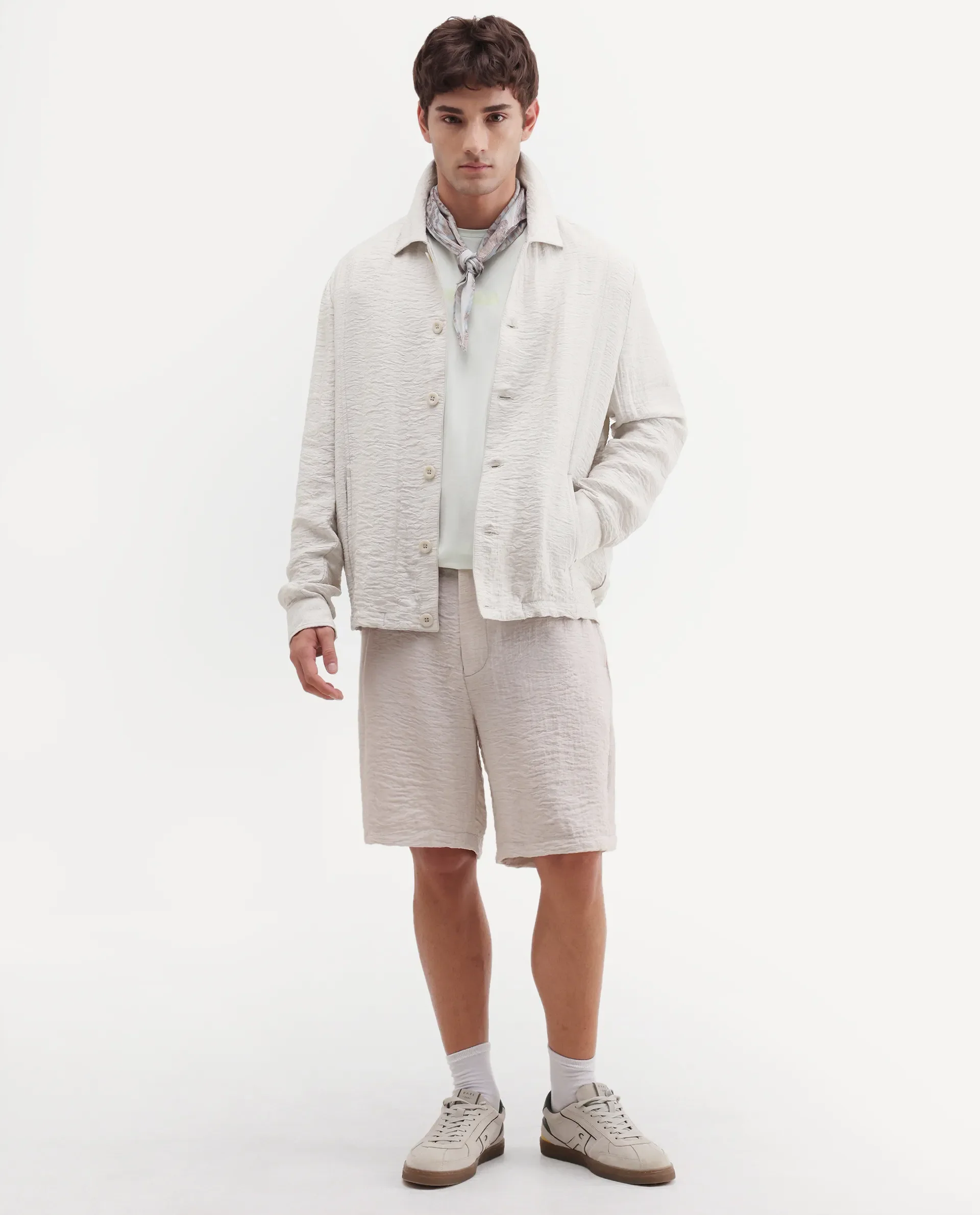 Rare Rabbit Men's Veon -J Off White Viscose Blend Fabric Full Sleeve Spread Collar Regular Fit Plain Shacket - Image 2