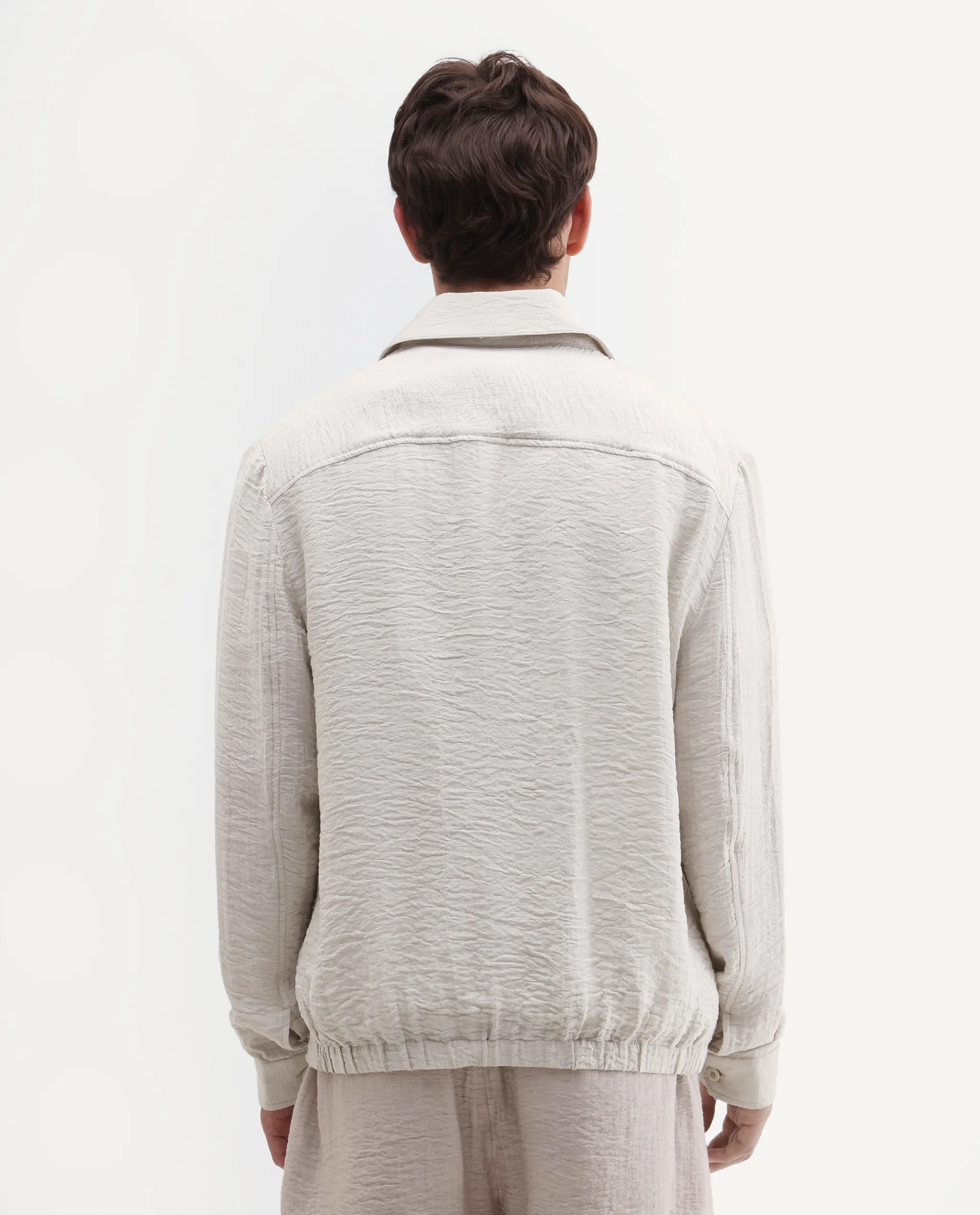 Rare Rabbit Men's Veon -J Off White Viscose Blend Fabric Full Sleeve Spread Collar Regular Fit Plain Shacket - Image 7