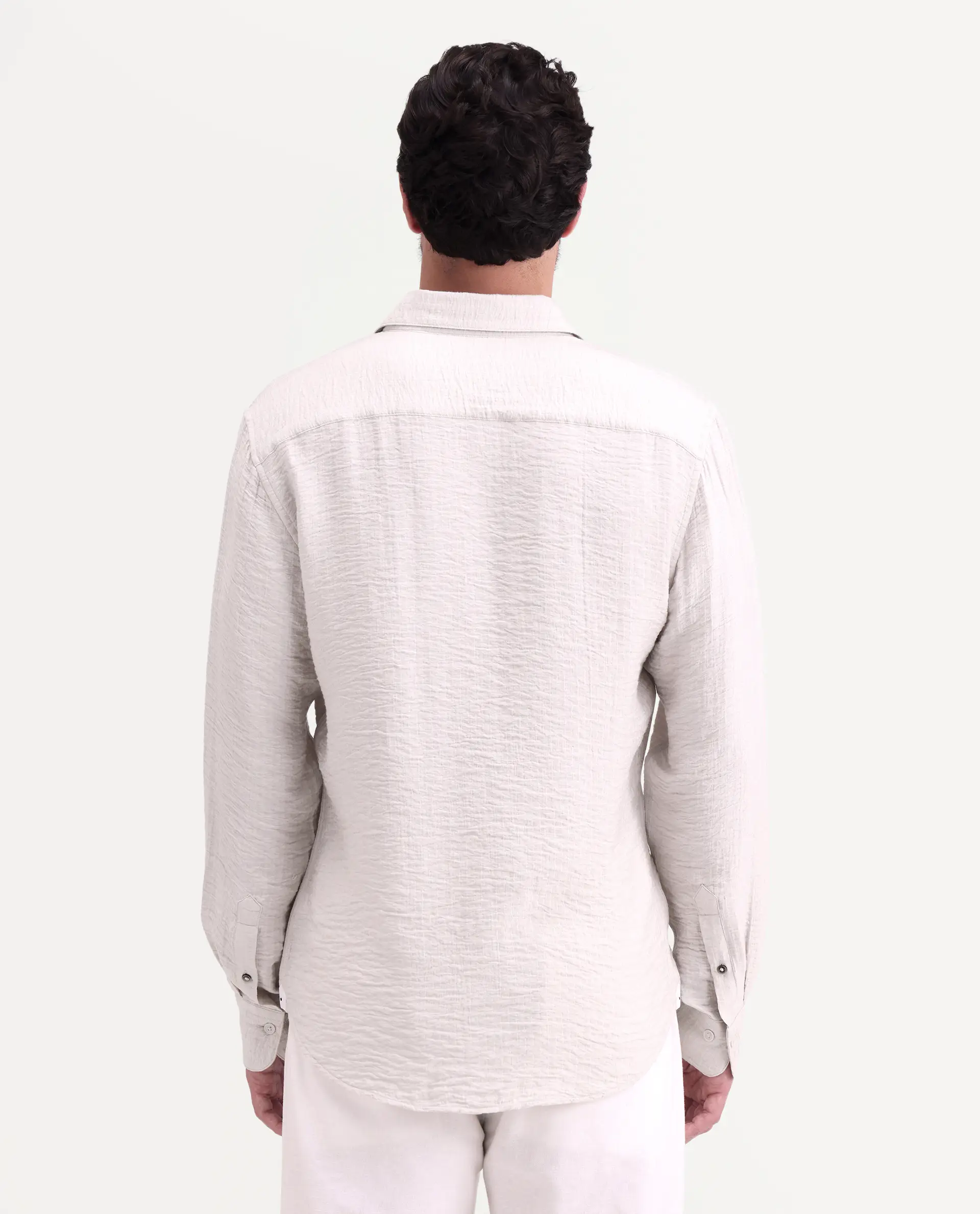 Rare Rabbit Men's Veon-Ls Off White Viscose Blend Fabric Full Sleeve Spread Collar Regular Fit Plain Shirt - Image 7