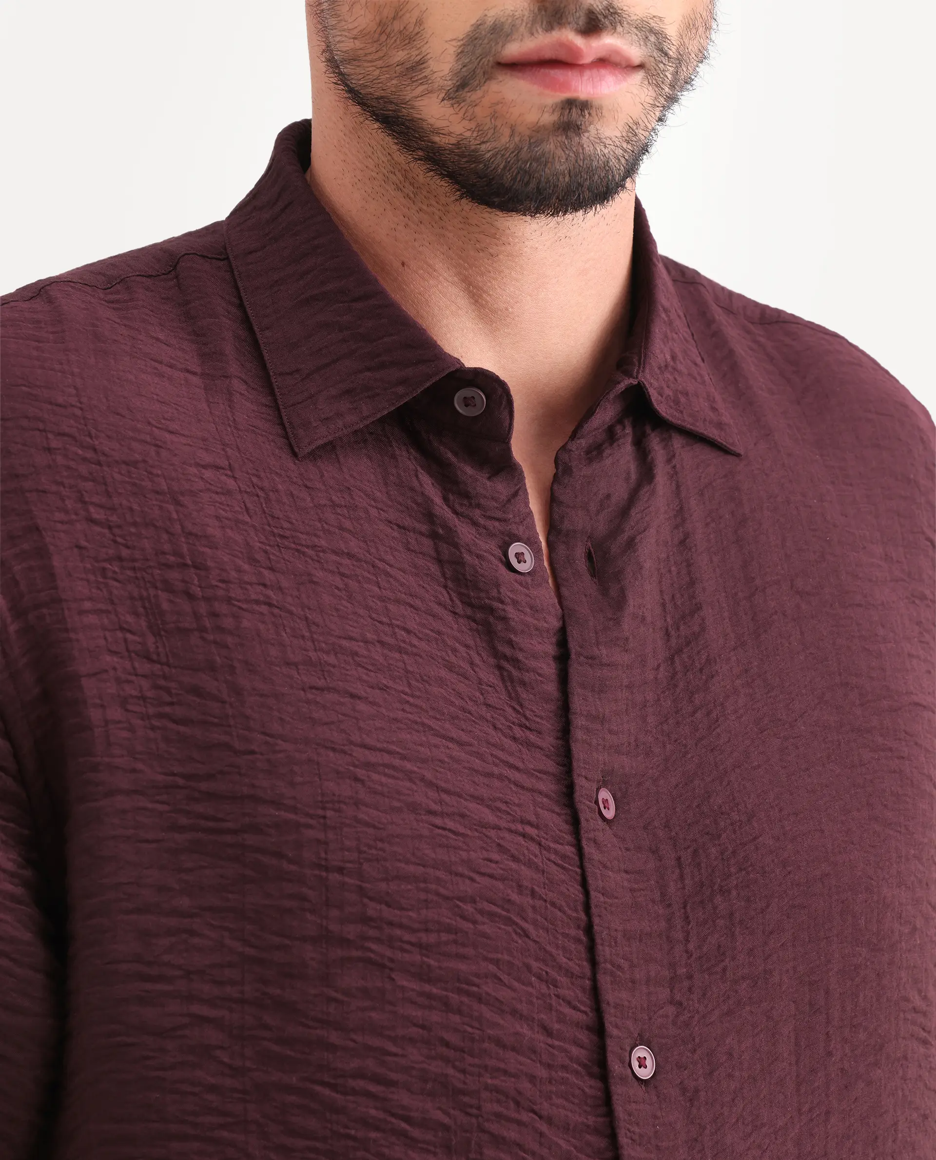 Rare Rabbit Men's Veon-Ss Dark Maroon Viscose Blend Fabric Half Sleeve Spread Collar Regular Fit Plain Shirt - Image 3