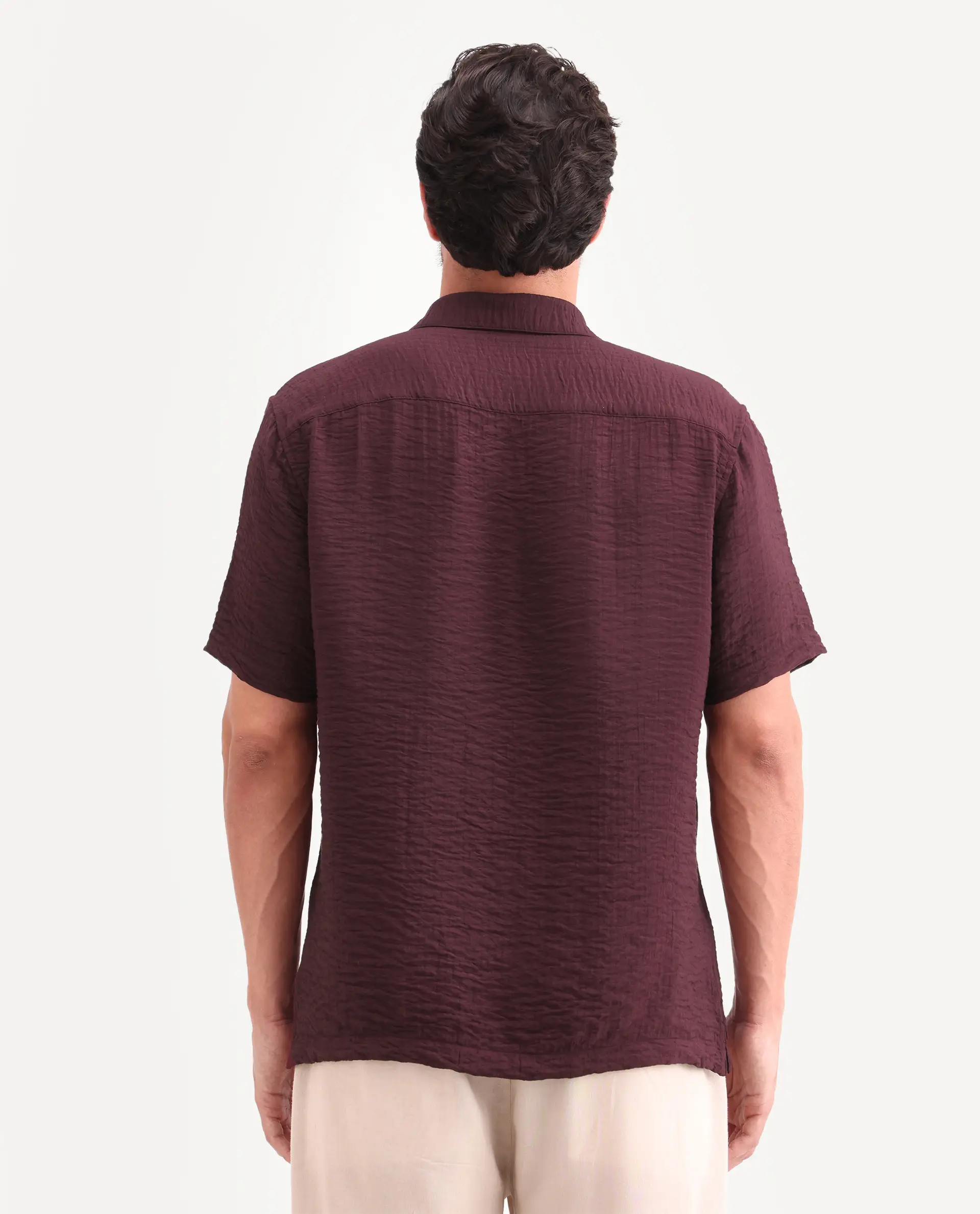 Rare Rabbit Men's Veon-Ss Dark Maroon Viscose Blend Fabric Half Sleeve Spread Collar Regular Fit Plain Shirt - Image 7