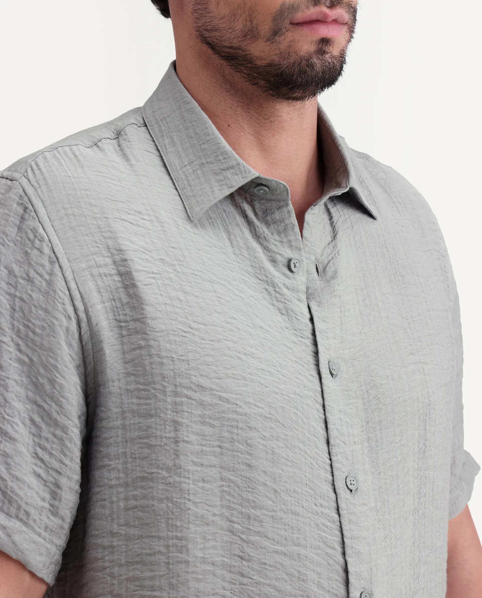 Rare Rabbit Men's Veon-Ss Dusky Grey Viscose Blend Fabric Half Sleeve Spread Collar Regular Fit Plain Shirt - Image 3