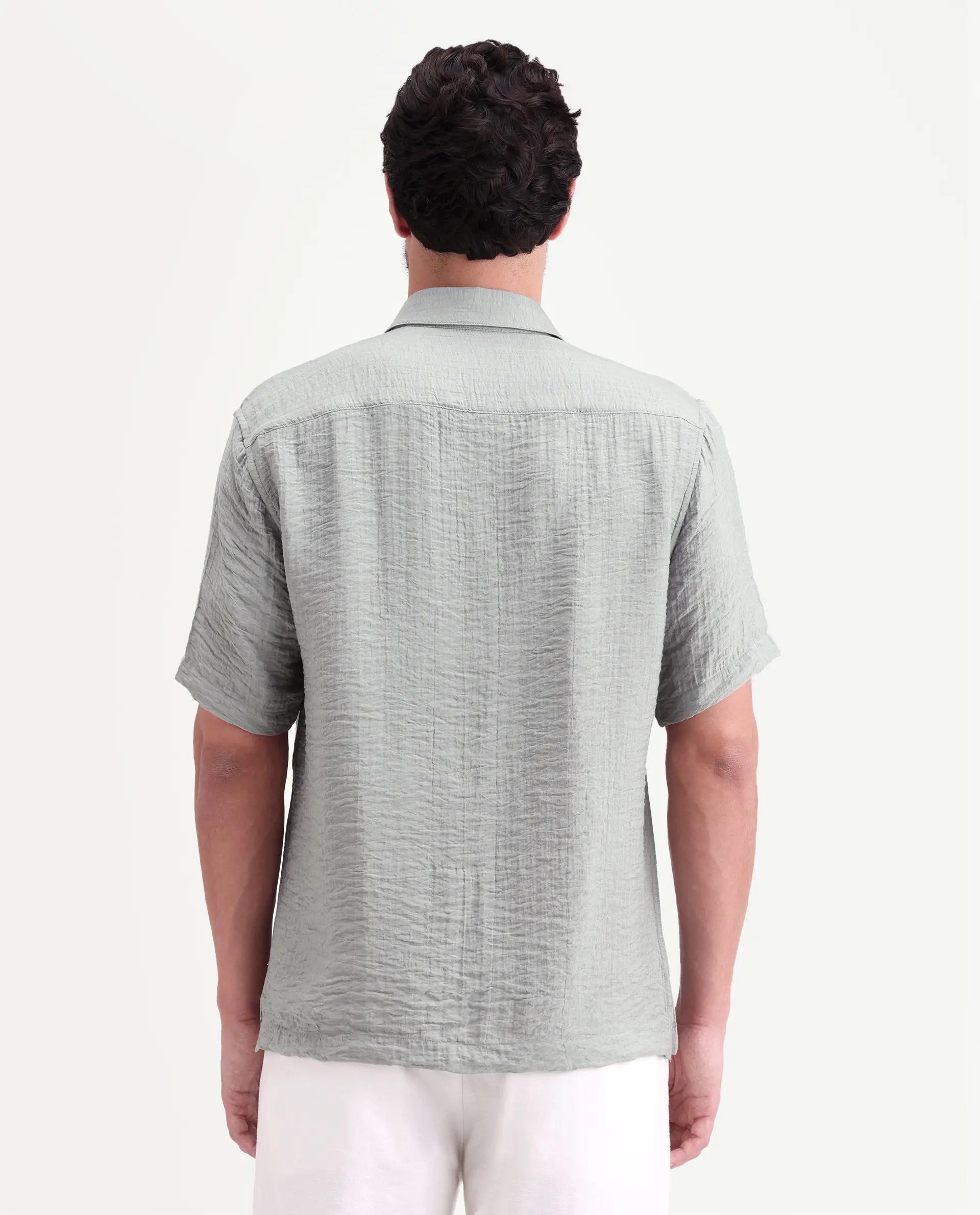 Rare Rabbit Men's Veon-Ss Dusky Grey Viscose Blend Fabric Half Sleeve Spread Collar Regular Fit Plain Shirt - Image 7