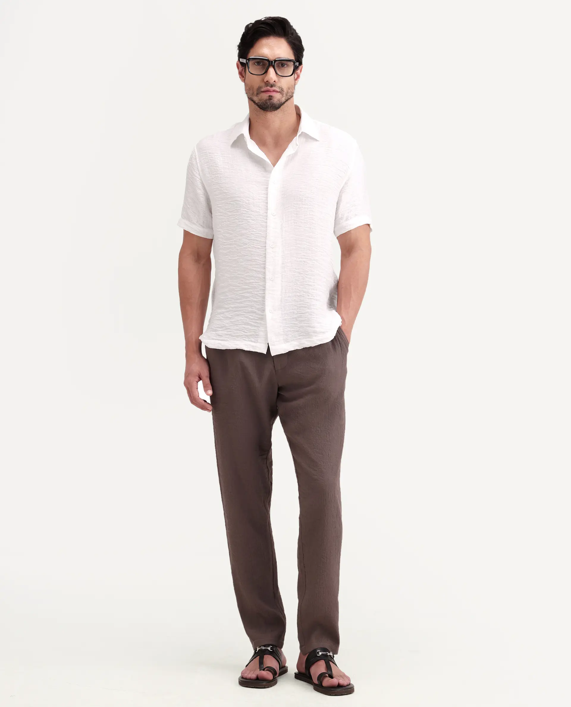 Rare Rabbit Men's Veon-Ss Off White Viscose Blend Fabric Half Sleeve Spread Collar Regular Fit Plain Shirt - Image 2