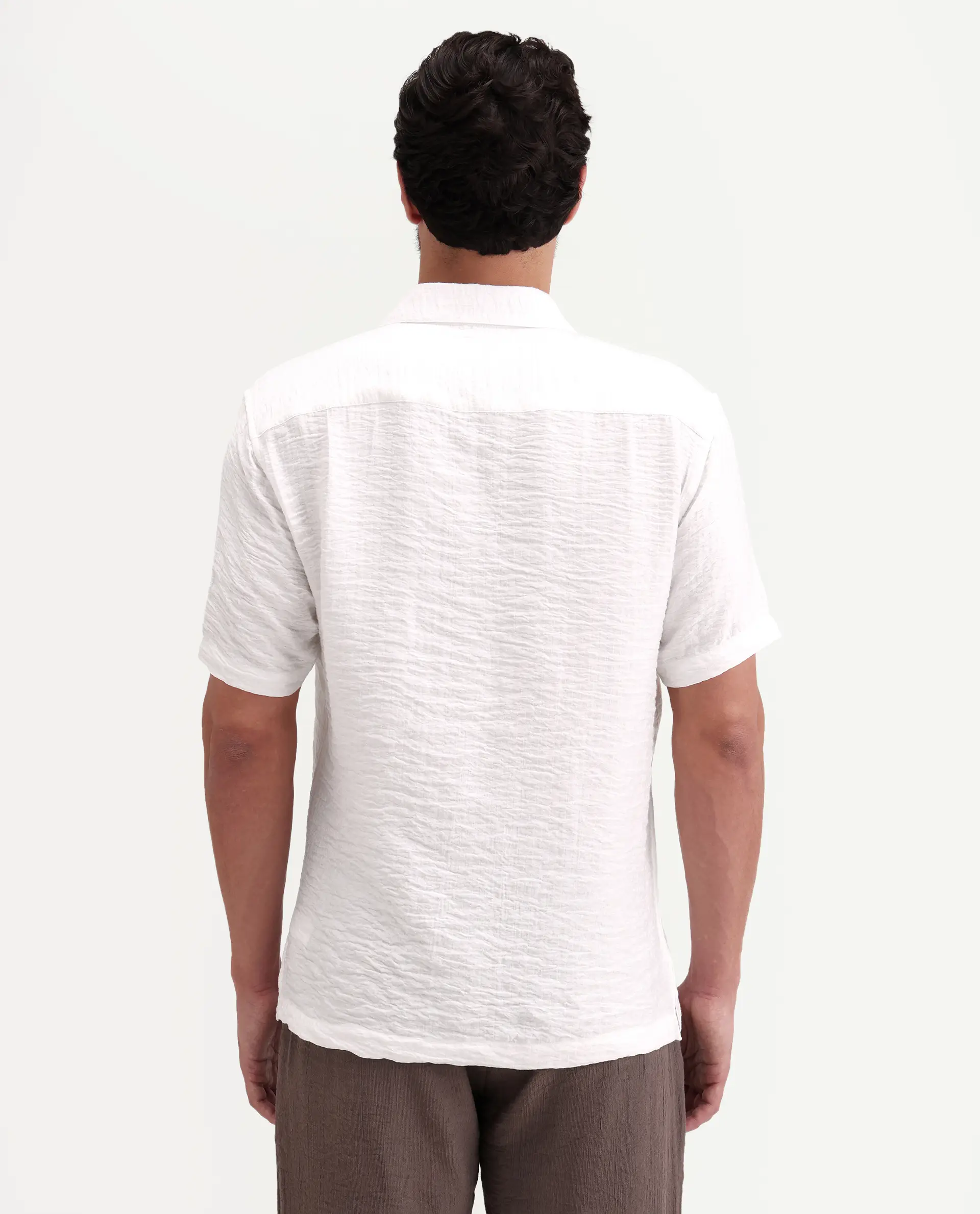 Rare Rabbit Men's Veon-Ss Off White Viscose Blend Fabric Half Sleeve Spread Collar Regular Fit Plain Shirt - Image 7