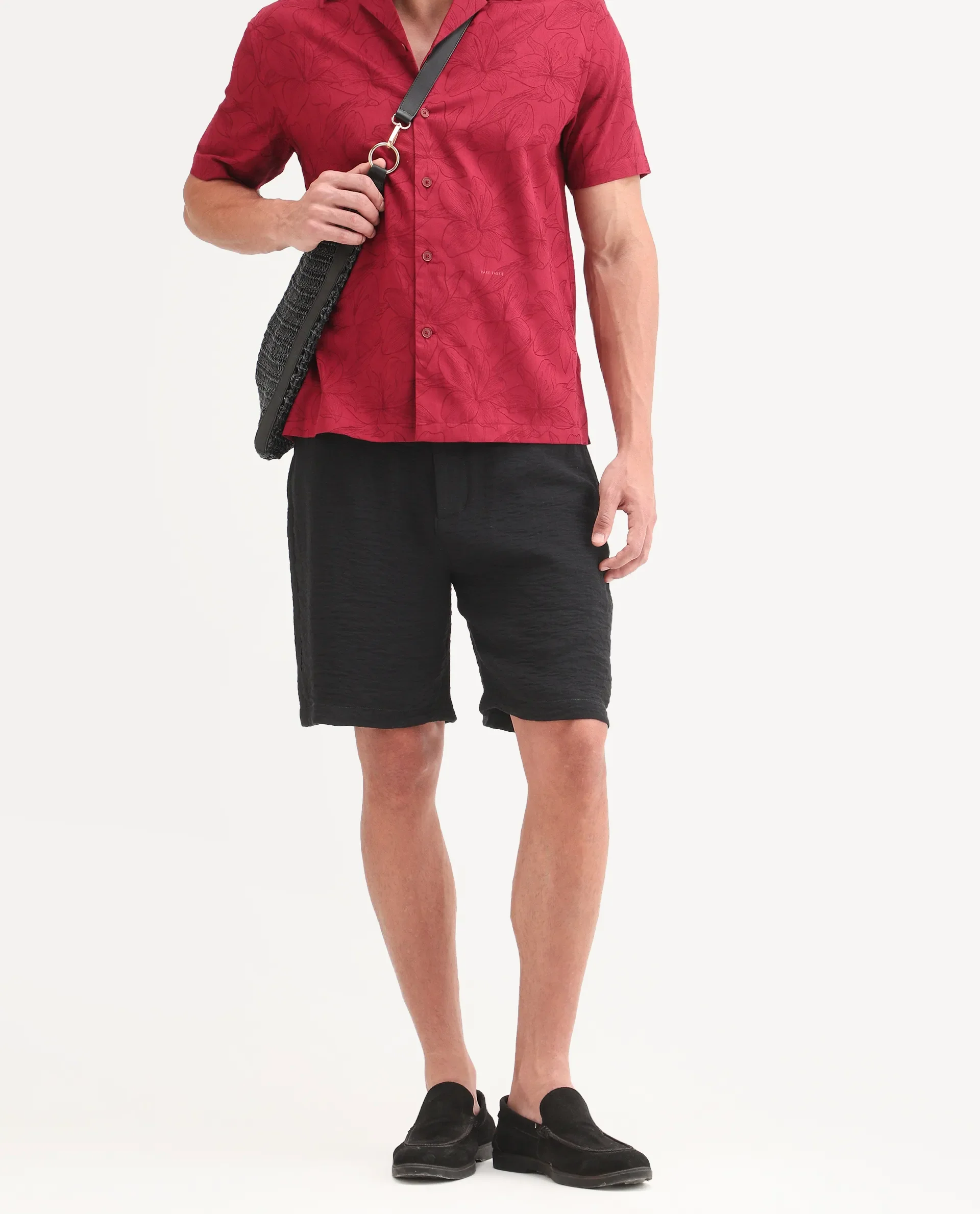 Rare Rabbit Men's Veon-St Black Viscose Blend Fabric Relaxed Fit Plain Shorts - Image 2