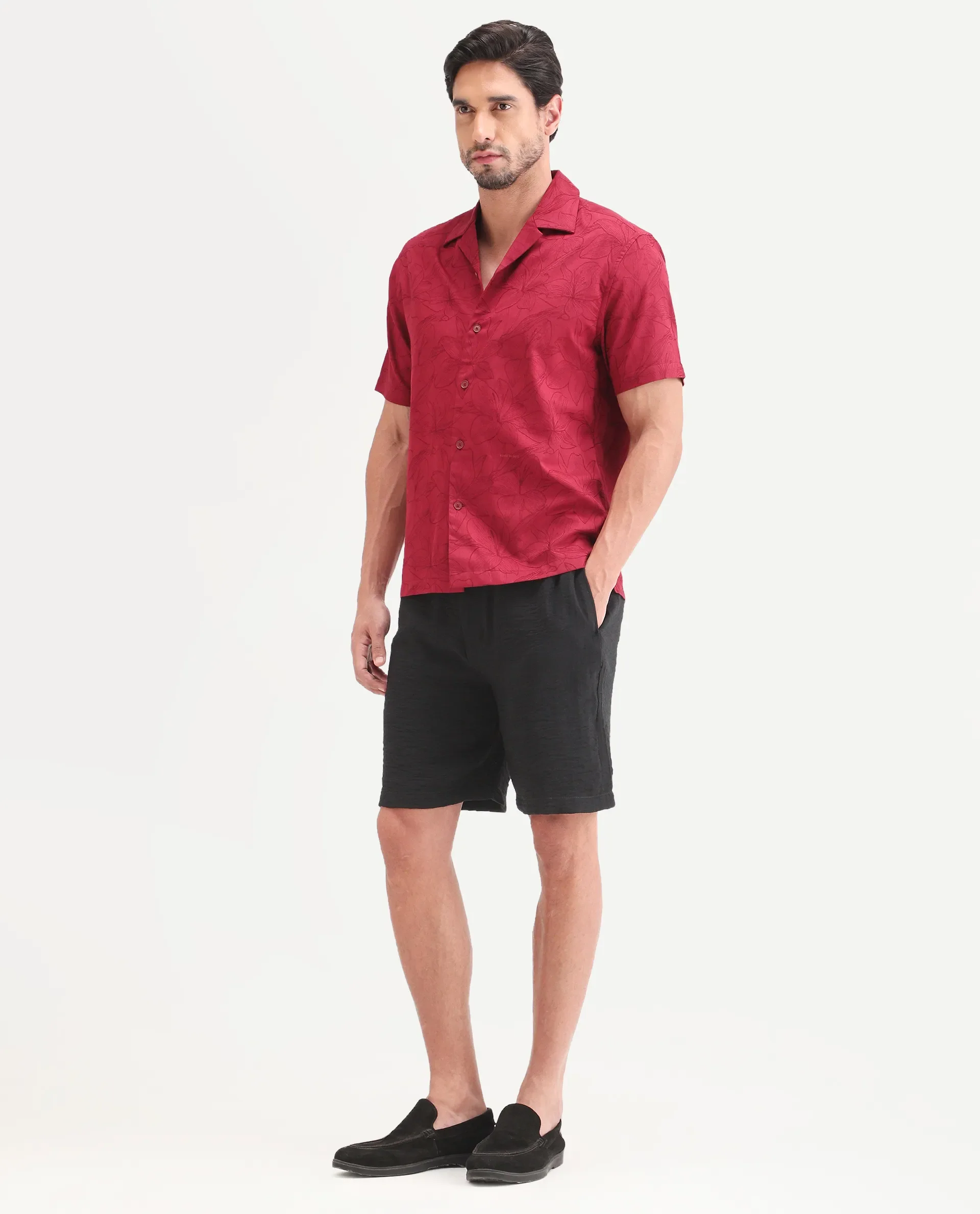 Rare Rabbit Men's Veon-St Black Viscose Blend Fabric Relaxed Fit Plain Shorts - Image 5