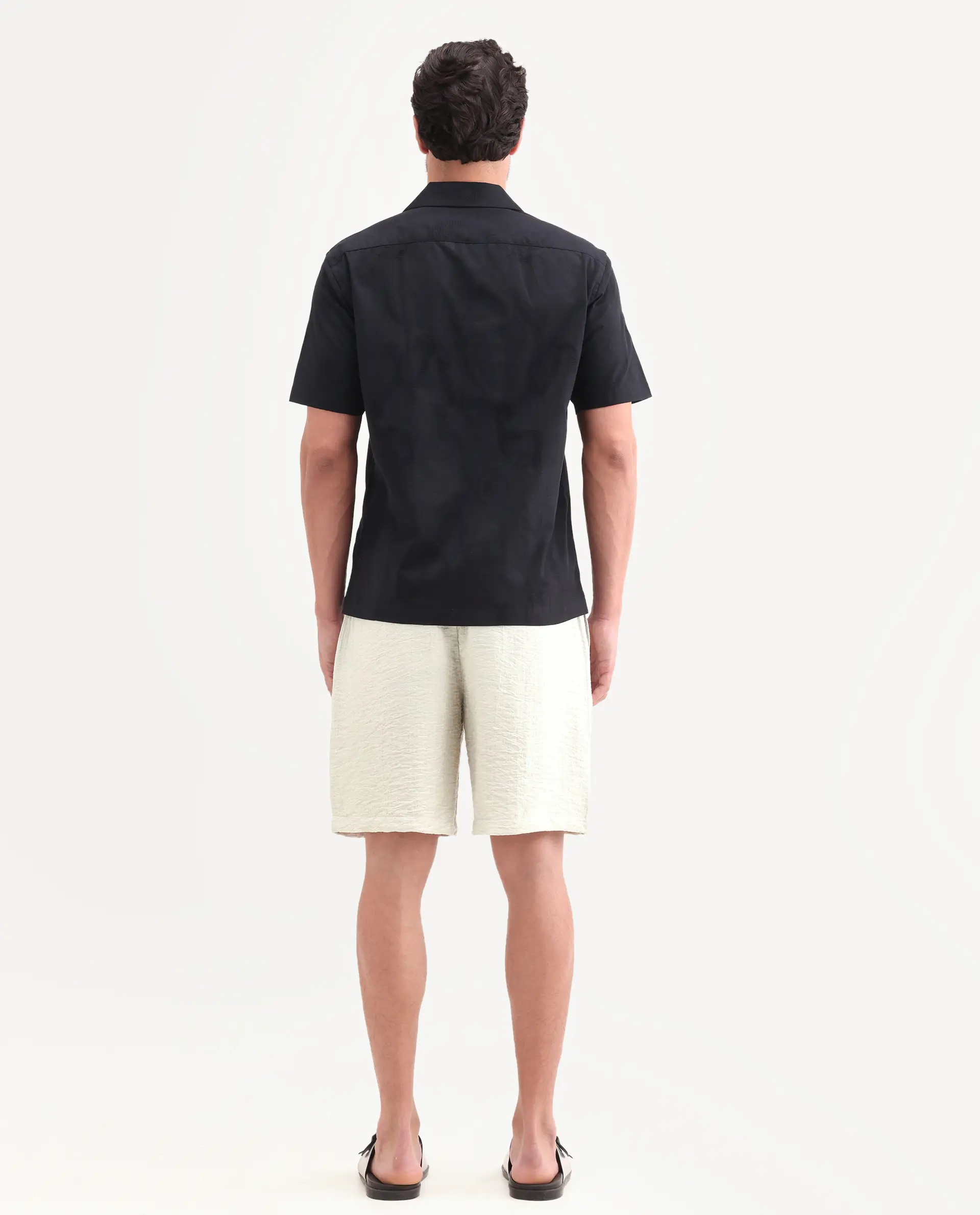 Rare Rabbit Men's Veon-St Off White Viscose Blend Fabric Relaxed Fit Plain Shorts - Image 7