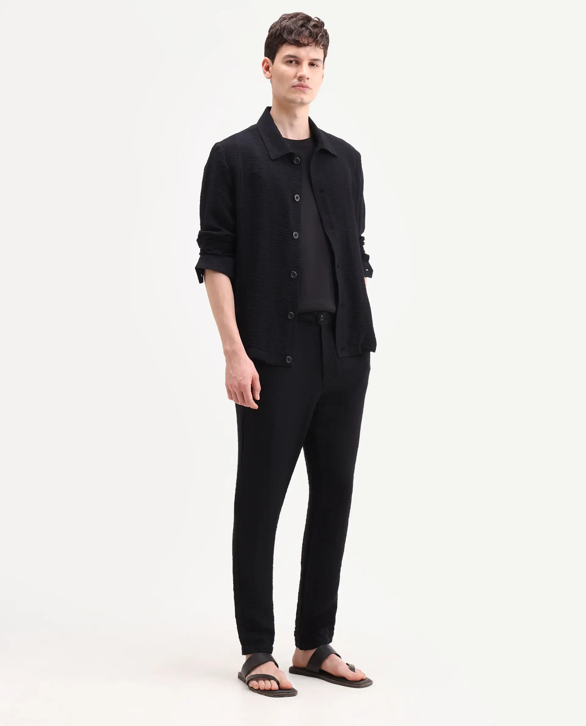 Rare Rabbit Men's Veon-T Black Viscose Blend Fabric Regular Fit Plain Trouser - Image 5