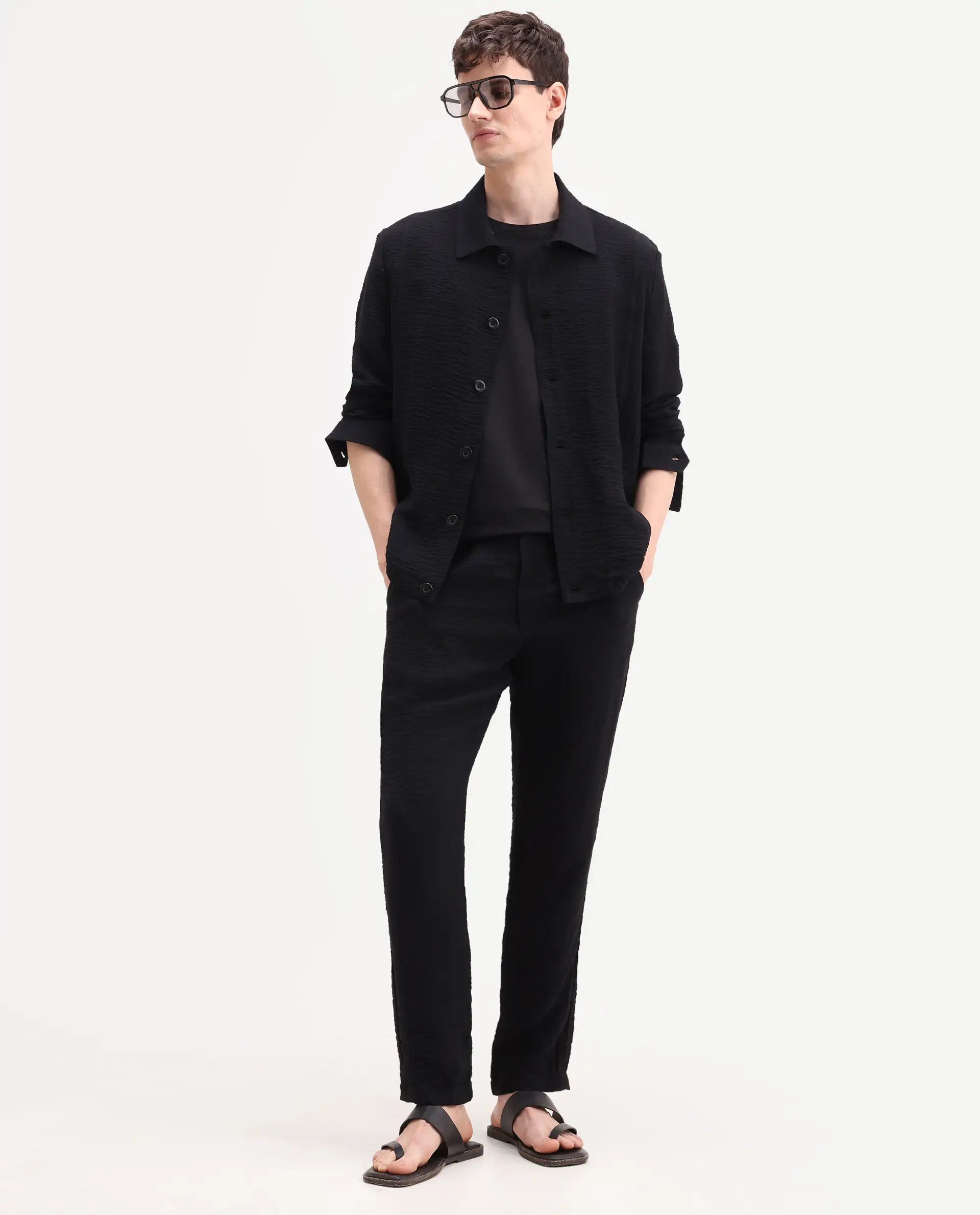 Rare Rabbit Men's Veon-T Black Viscose Blend Fabric Regular Fit Plain Trouser - Image 6