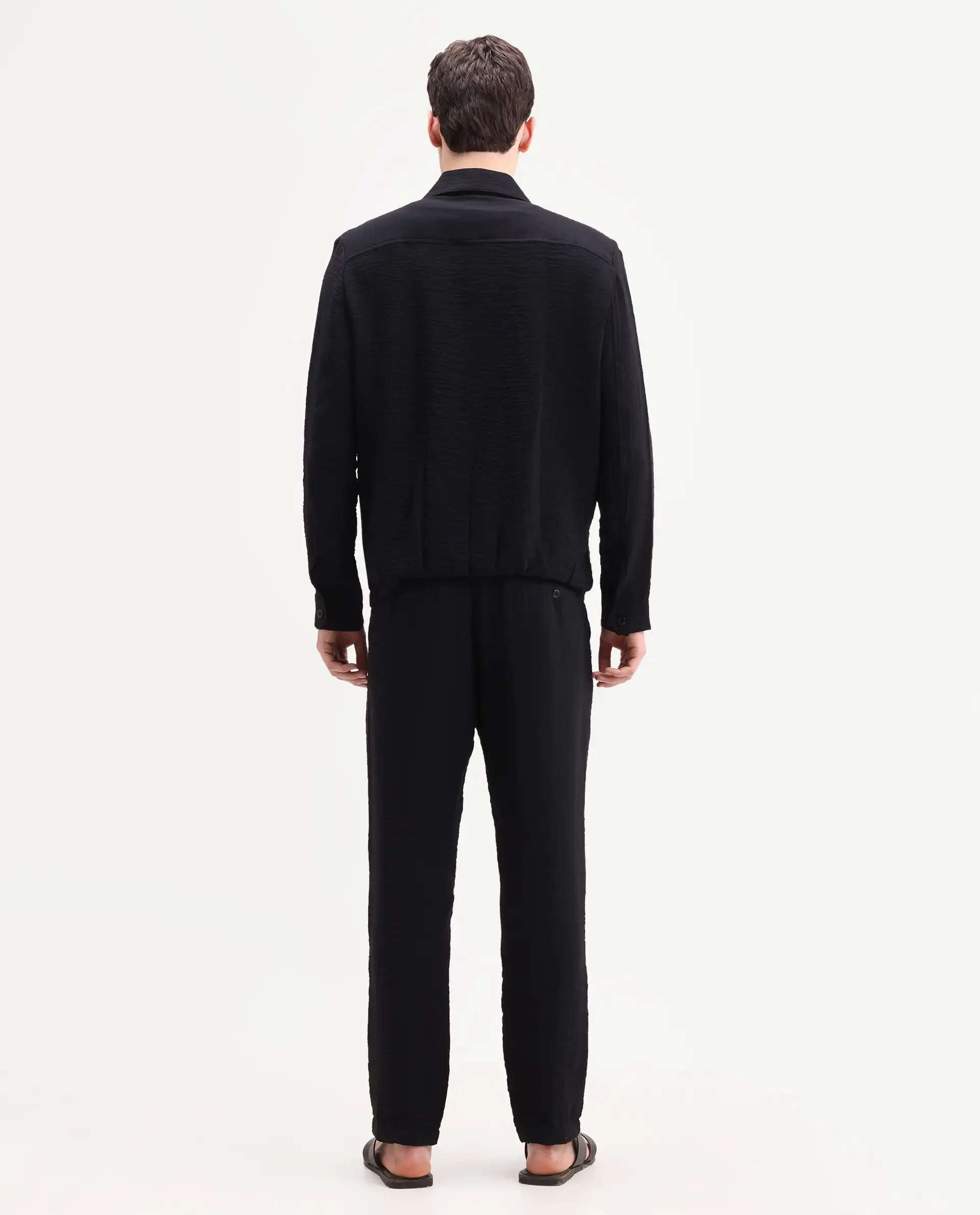 Rare Rabbit Men's Veon-T Black Viscose Blend Fabric Regular Fit Plain Trouser - Image 8
