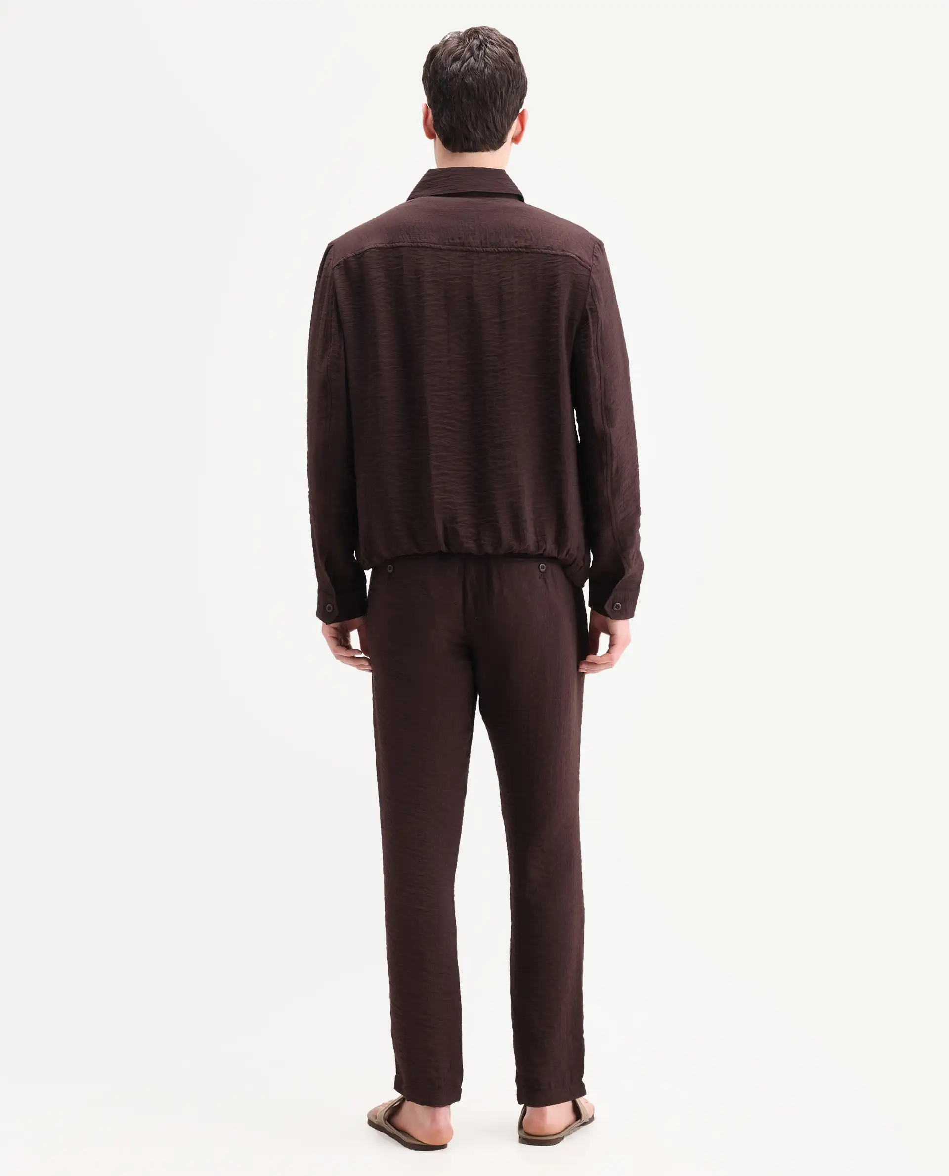 Rare Rabbit Men's Veon-T Dark Brown Viscose Blend Fabric Regular Fit Plain Trouser - Image 7