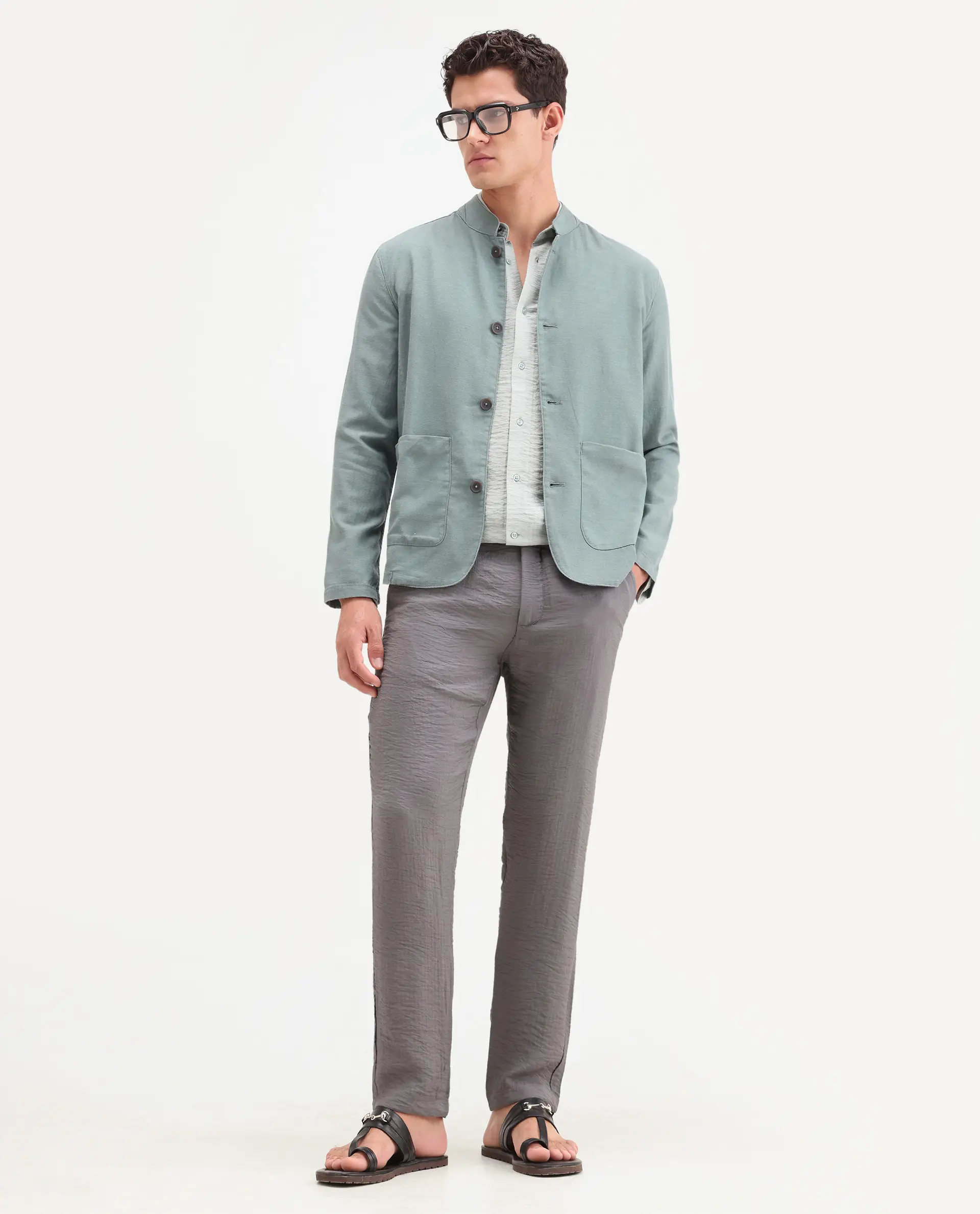 Rare Rabbit Men's Veon-T Dusky Grey Viscose Blend Fabric Regular Fit Plain Trouser